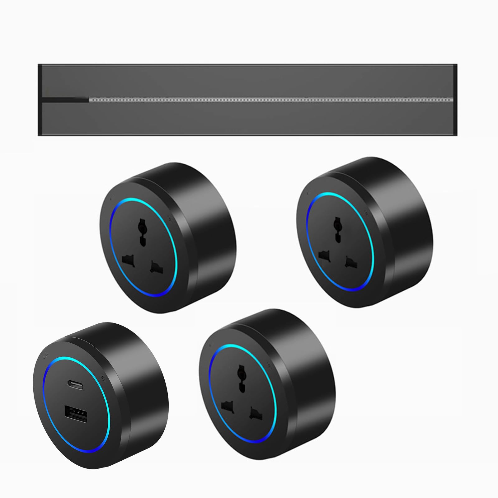 Presa per binario, scheda di cablaggio per guida di scorrimento incorporata, presa per binario di alimentazione a parete da 8000 W, adattatore da 2500 W, adatta per ufficio cucina,Black-60cm