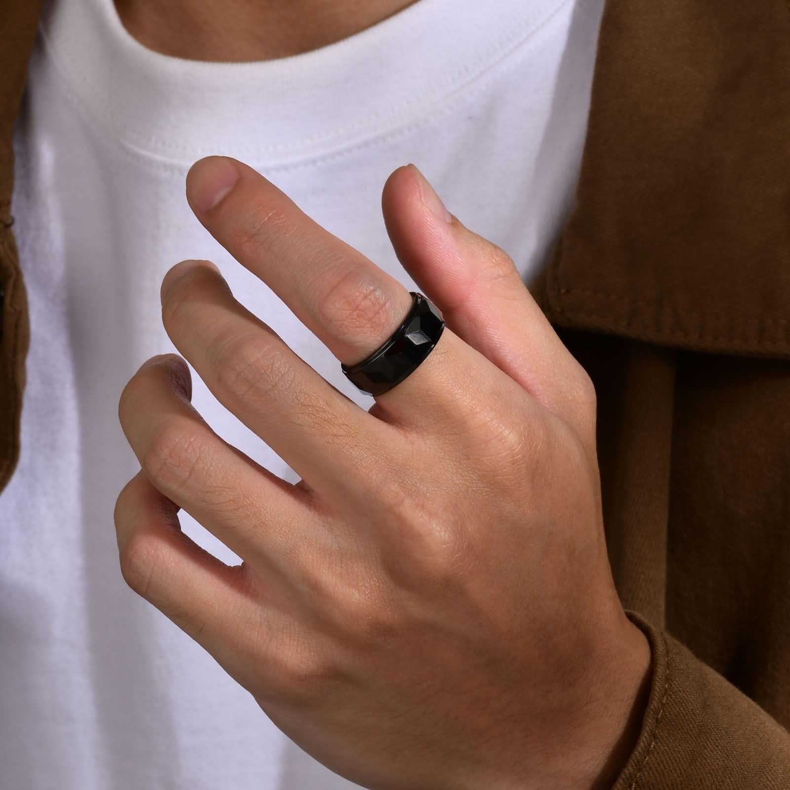 Anillo de compromiso para mujer y hombre, personalizado, de tungsteno y rombo, redondo, 8 mm, color negro