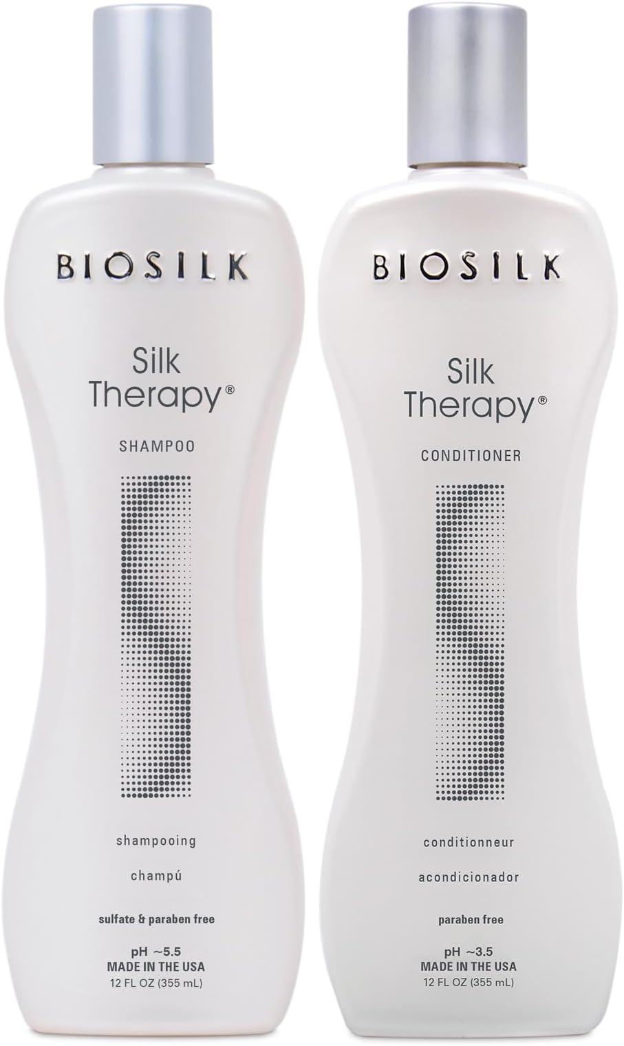 BioSilk Silk Therapy Duo Set, Shampoo & Conditioner for Gentle Cleansing, Moisturizing & Shiny Hair, Smooth, Replenished Hair, Sulfate-Free, Paraben-Free, Cruelty-Free, 12 Oz Each (Pack of 2)