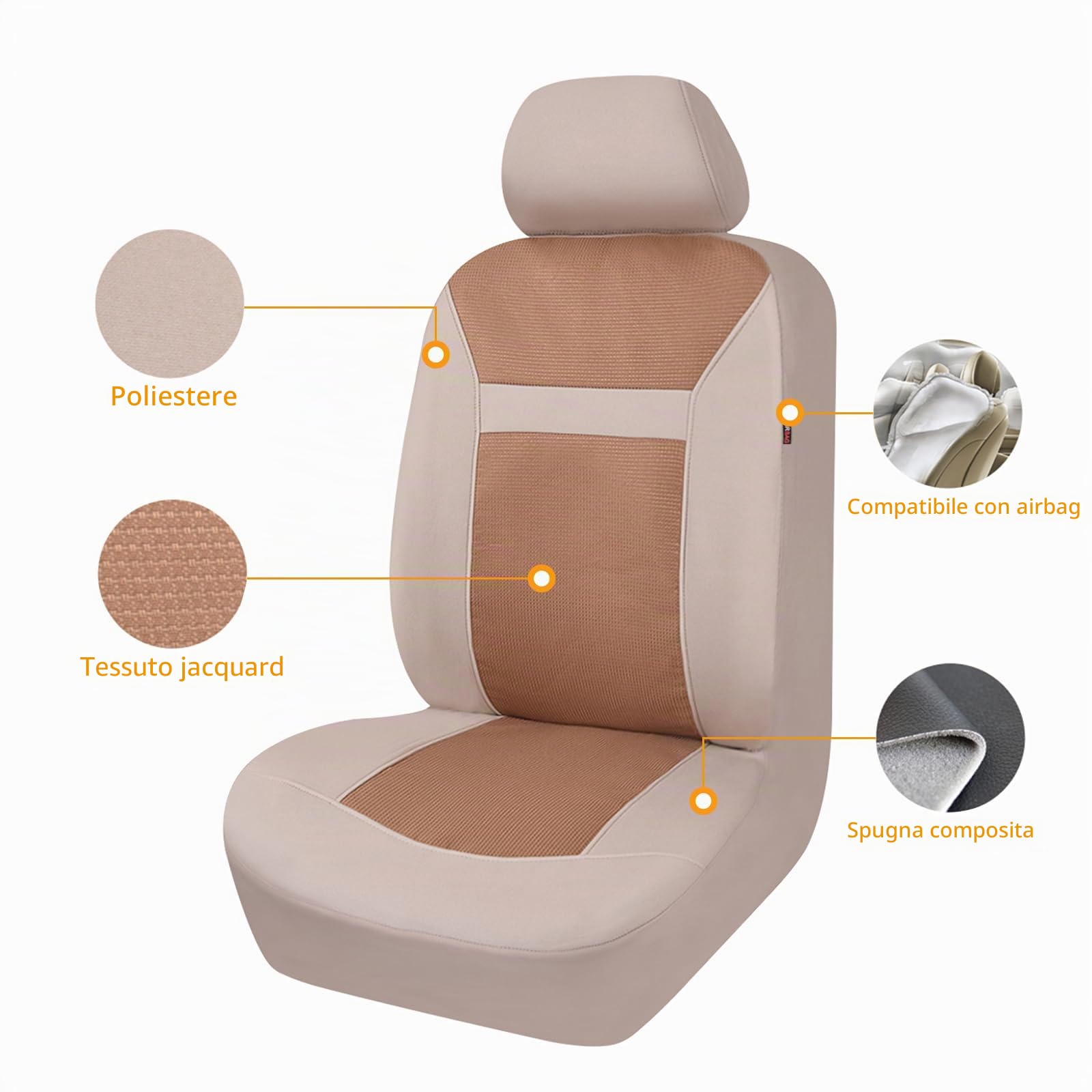 Flying Banner Maglie e Broccato Universale Coprisedili Auto Sedili con Airbag laterale (Beige)