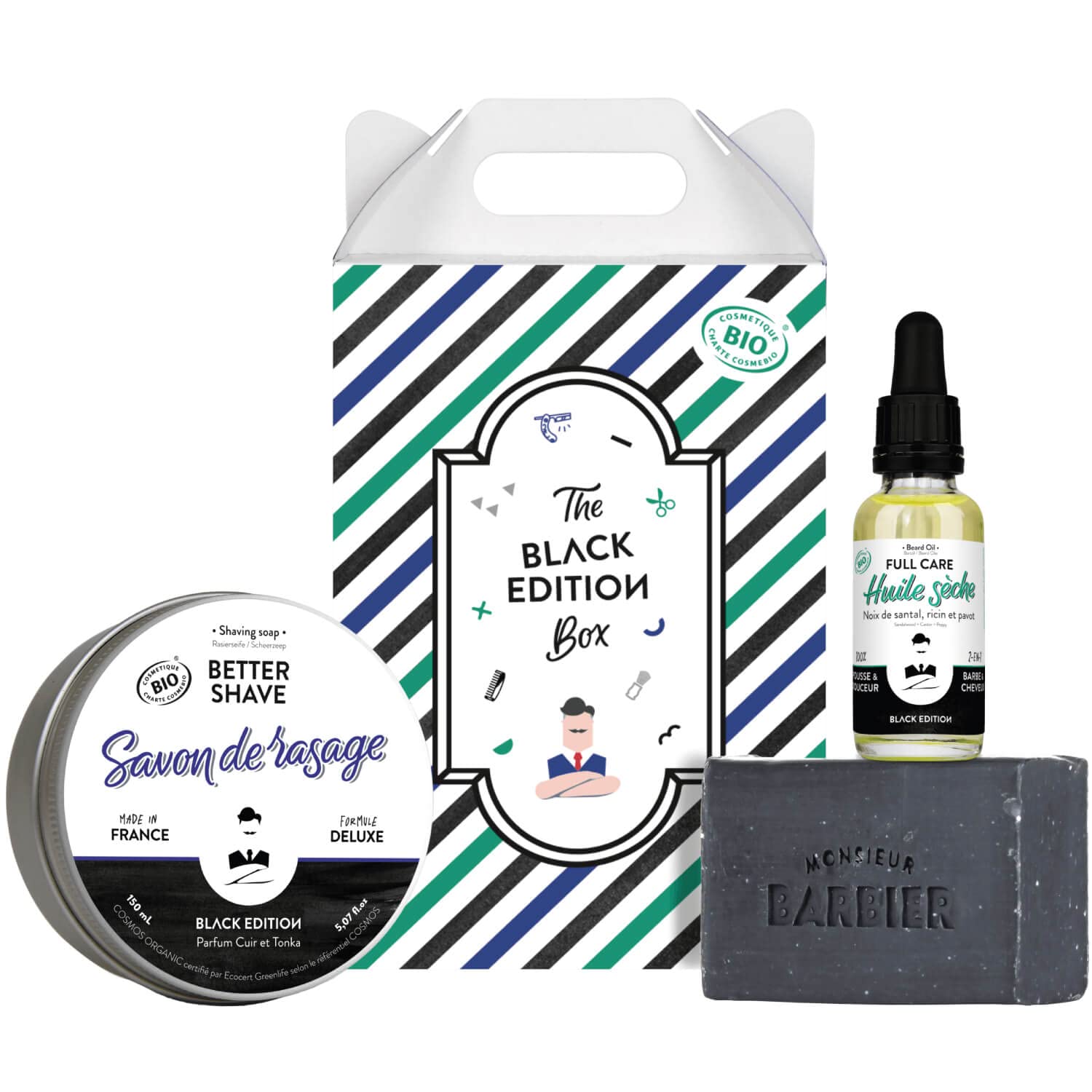 Monsieur BARBIER - Cofanetto per la cura degli uomini | BLACK EDITION TONKA | Francese, Naturale e Vegano | Viso, Rasatura, Barba & Capelli per un kit di manutenzione premium completo | Il regalo di