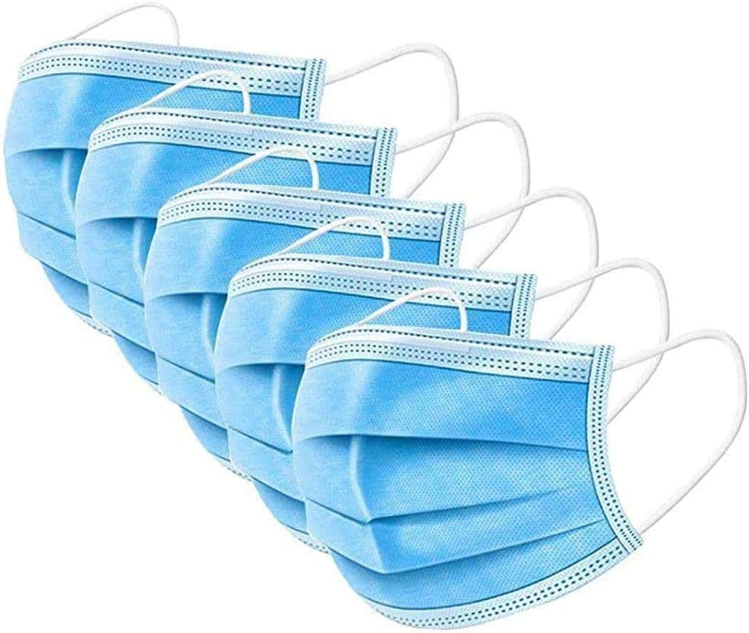 Anush Lot de 100 masques de protection jetables et souples à 3 couches anti-poussière avec boucles d'oreilles Bleu 100 pièces