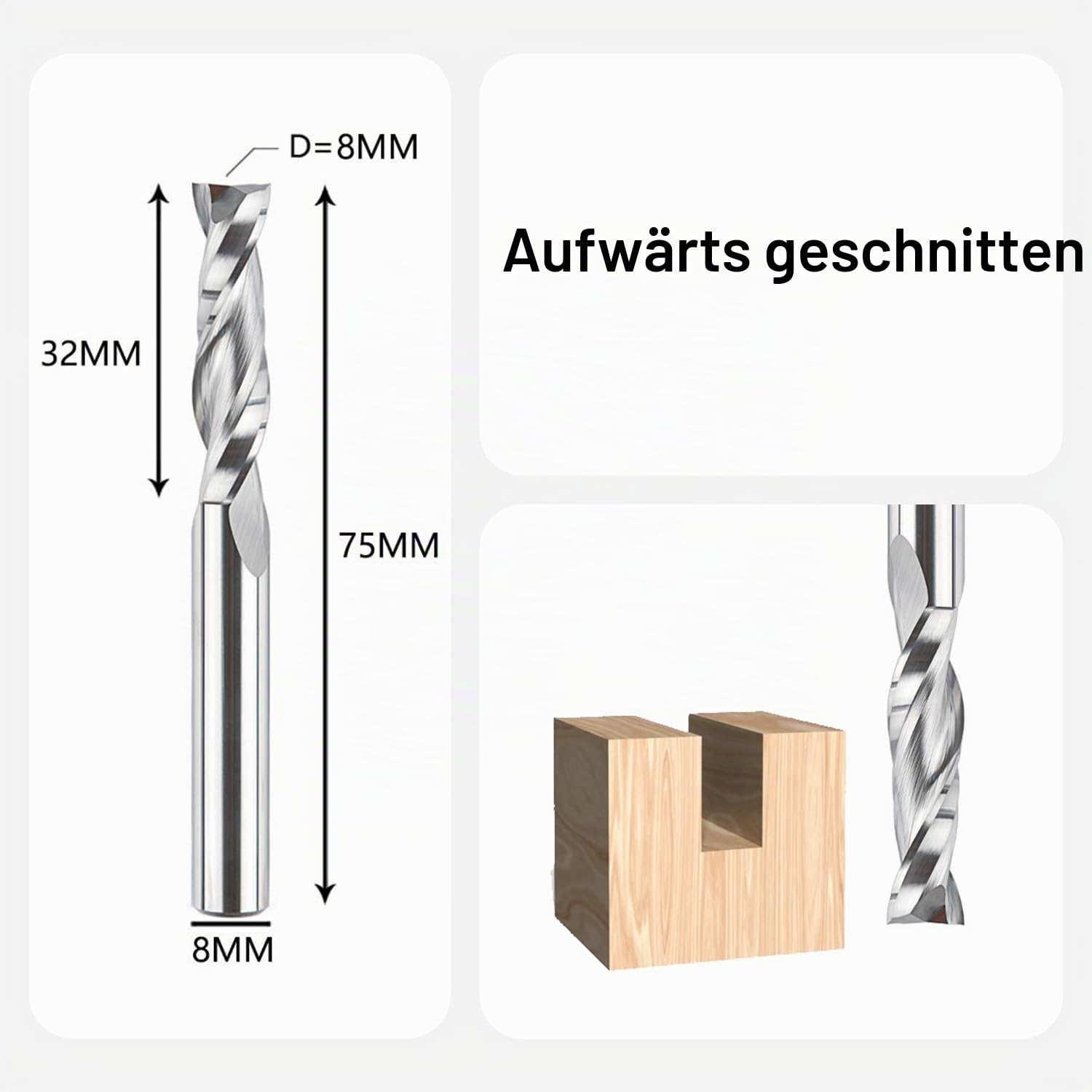 SpeTool Spiralnutfräser 8mm Schaft Upcut 32mm Schnittlänge Nutfräser Nutfräser Holzfräser Spiralfräser VHM Schaftfräser 2 Flöten Router Bit Langlochfräser Holz CNC Fräser für Oberfräse