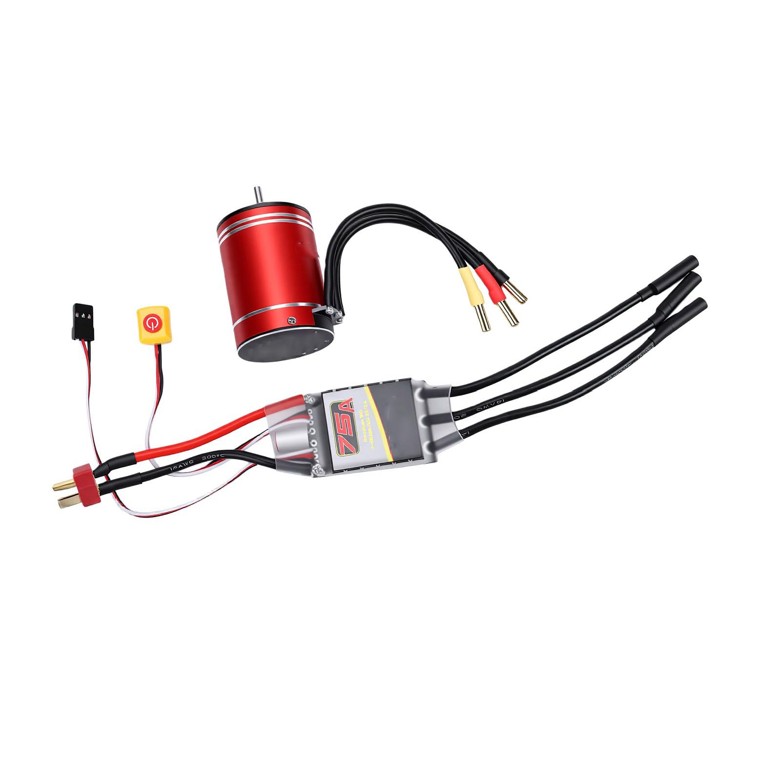 Diyeeni Silnik Bezszczotkowy 3400KV i Regulator ESC 75A, Wodoszczelny, | Zestaw ESC silnika łodzi samochodowej RC, 2-3S Lipo, dla Truggy w skali 1/10 1/8, pasuje do HSP Axial