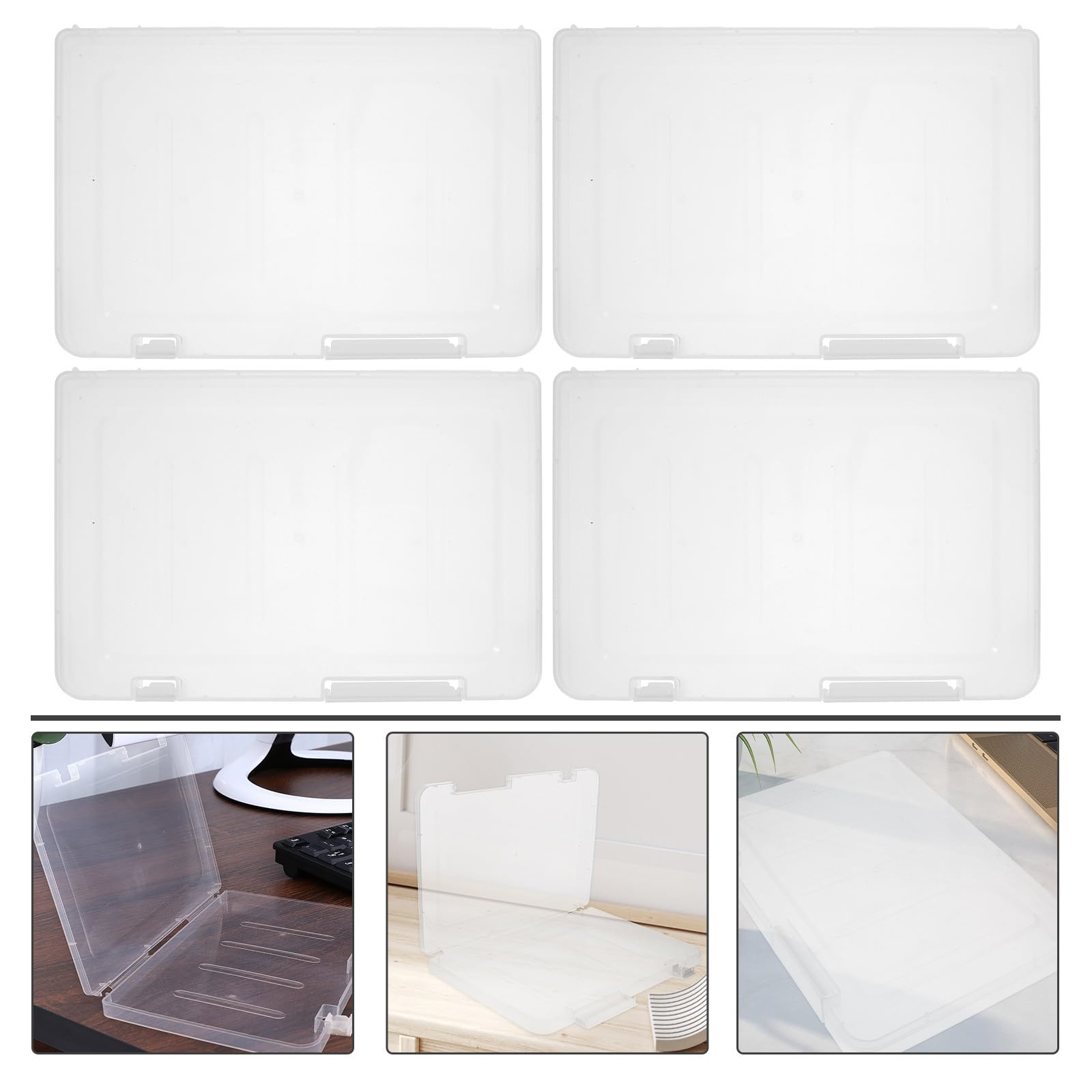 4 Stück Dokumentenboxen A4 aus Stabilem Pp Kunststoff mit Dicht Schließendem Schnappverschluss Transparente Aufbewahrungsboxen für Büro und Zuhause Tragbare Papier Organizer