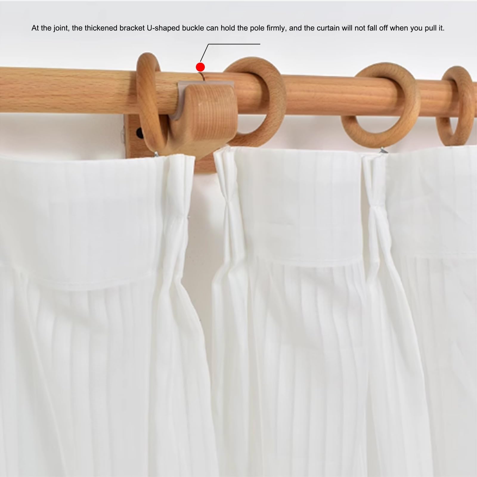 Tringle à rideau simple en bois massif, tringle à rideau de porte, tringle en bois, support perforé latéral(250cm)