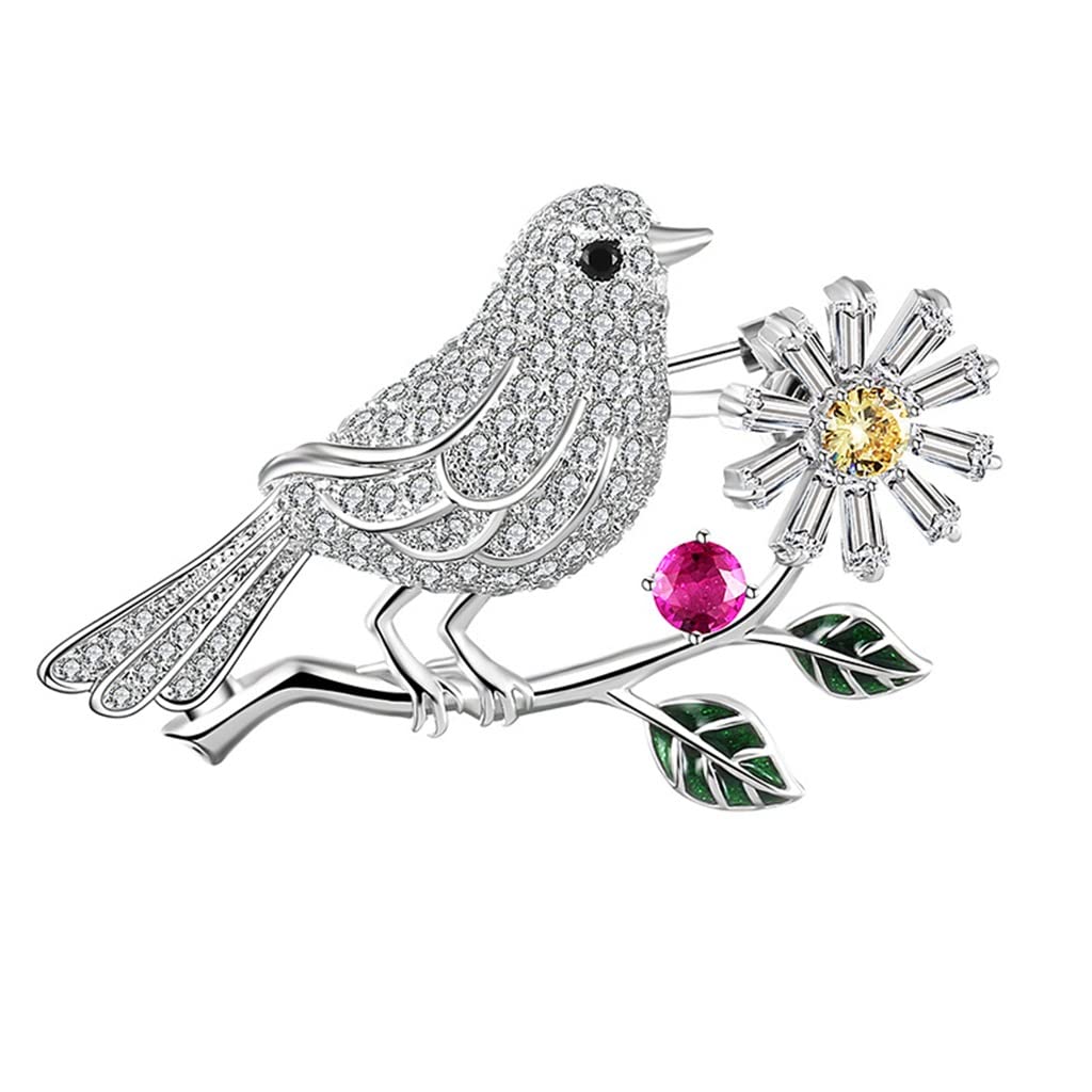 Niedliche Vogel-Blumen-Brosche für Damen, weibliches Tier-Brosche, Anstecknadel für Kleid, Mantel, Zubehör
