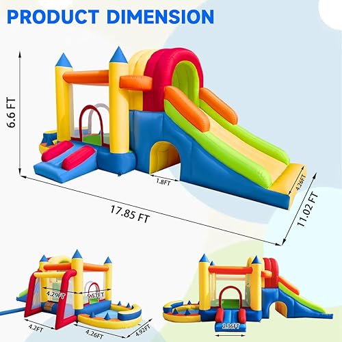 Miniatura 3 de Castillo inflable de rebote 8 en 1 con soplador para niños y niños pequeños, gorilas inflables para exteriores e interiores con dos toboganes