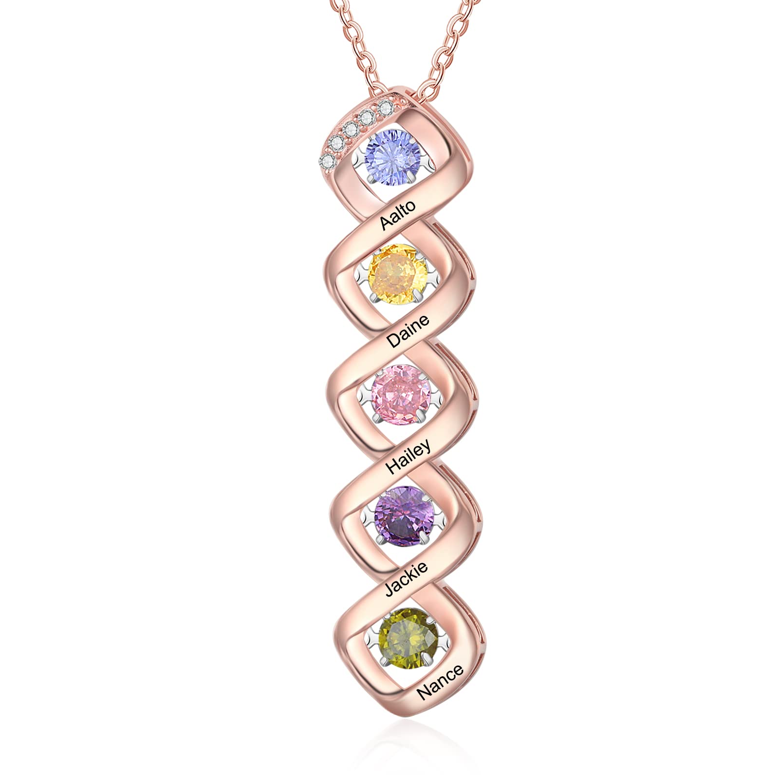 Mothers Day Gifts for Mom Birthstone Name Necklace Mother's Day Gifts for Women Personalized Necklaces Customized Twisted 2-7 Mothers Necklace with Birthstones