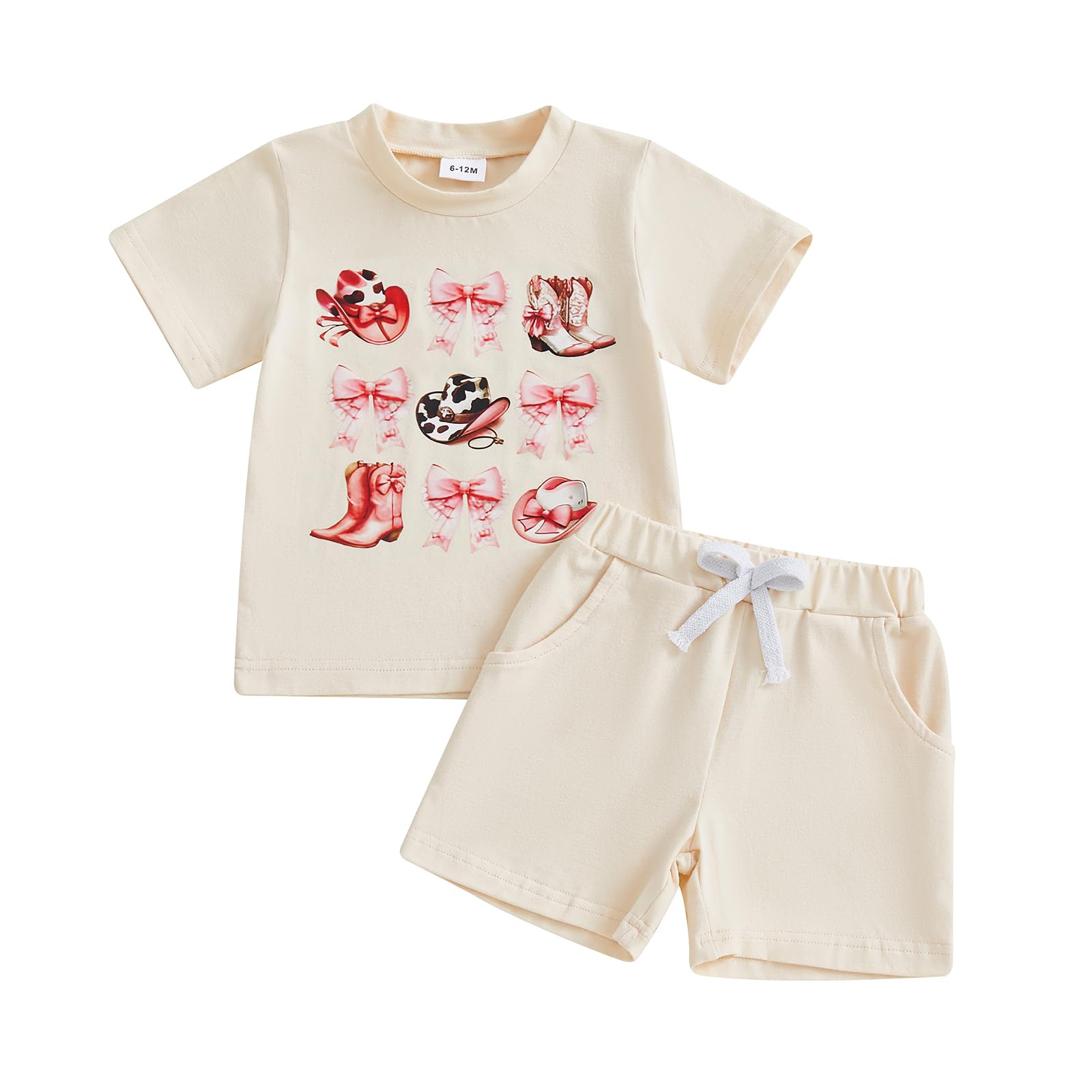 MAINESAKA Toddler Baby Girl Western Outfit Let's Go Girls Short Sleeve Tshirt And Shorts 2 Piece Set Summer Cowgirl Clothes (B-Apricot, 3-4T)