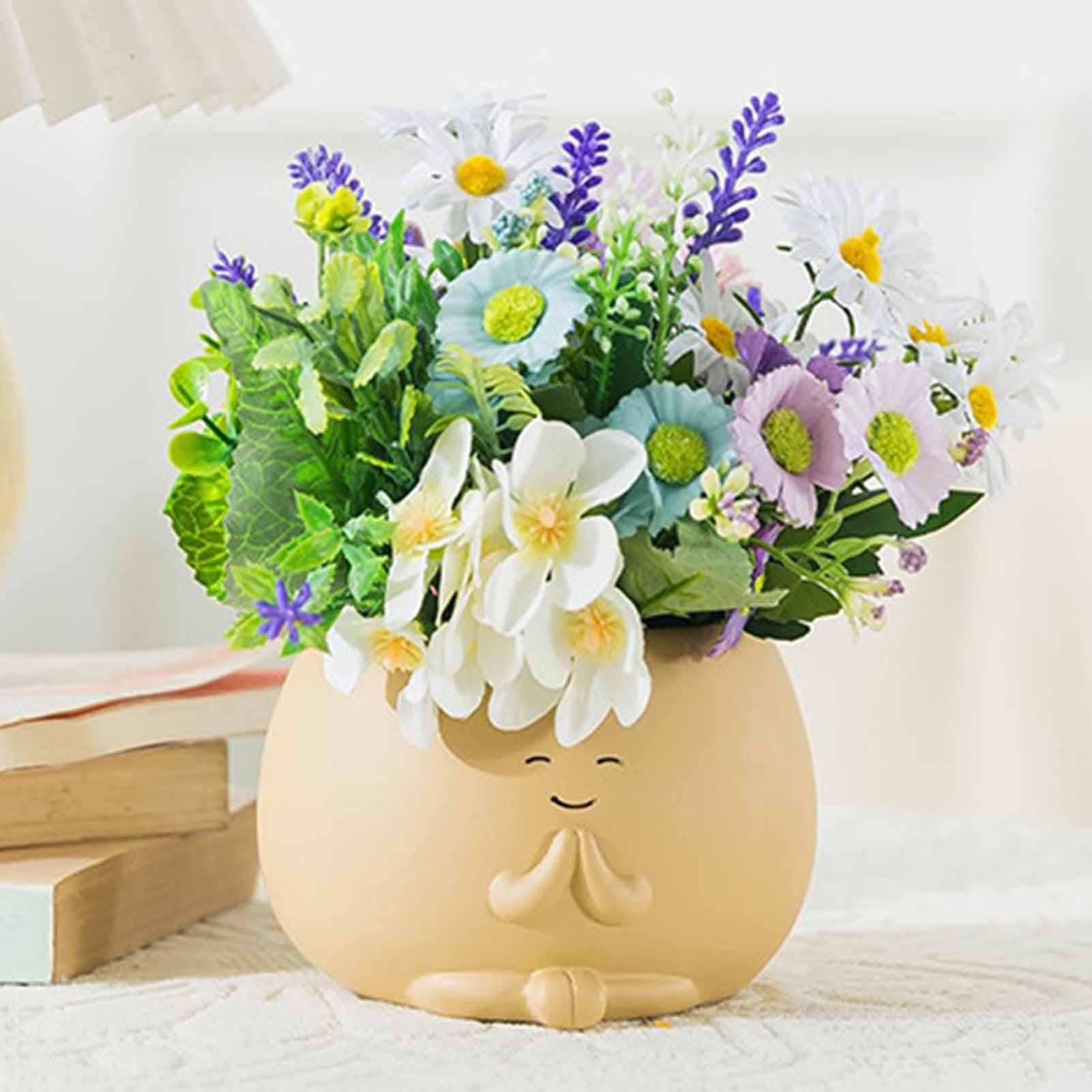 Vaso Per Piante Grasse Con Faccina Sorridente In Resina - Portatile Per Casa, Ufficio E Giardino (Beige)