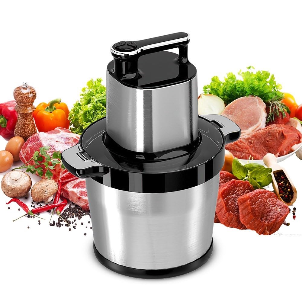 Hachoir Électrique 1500W Multifonction - Mini Hachoir à Viande 8L Avec 3 Vitesses et 4 Lames en Acier Inoxydable - Pour Viande, Légumes, Épices