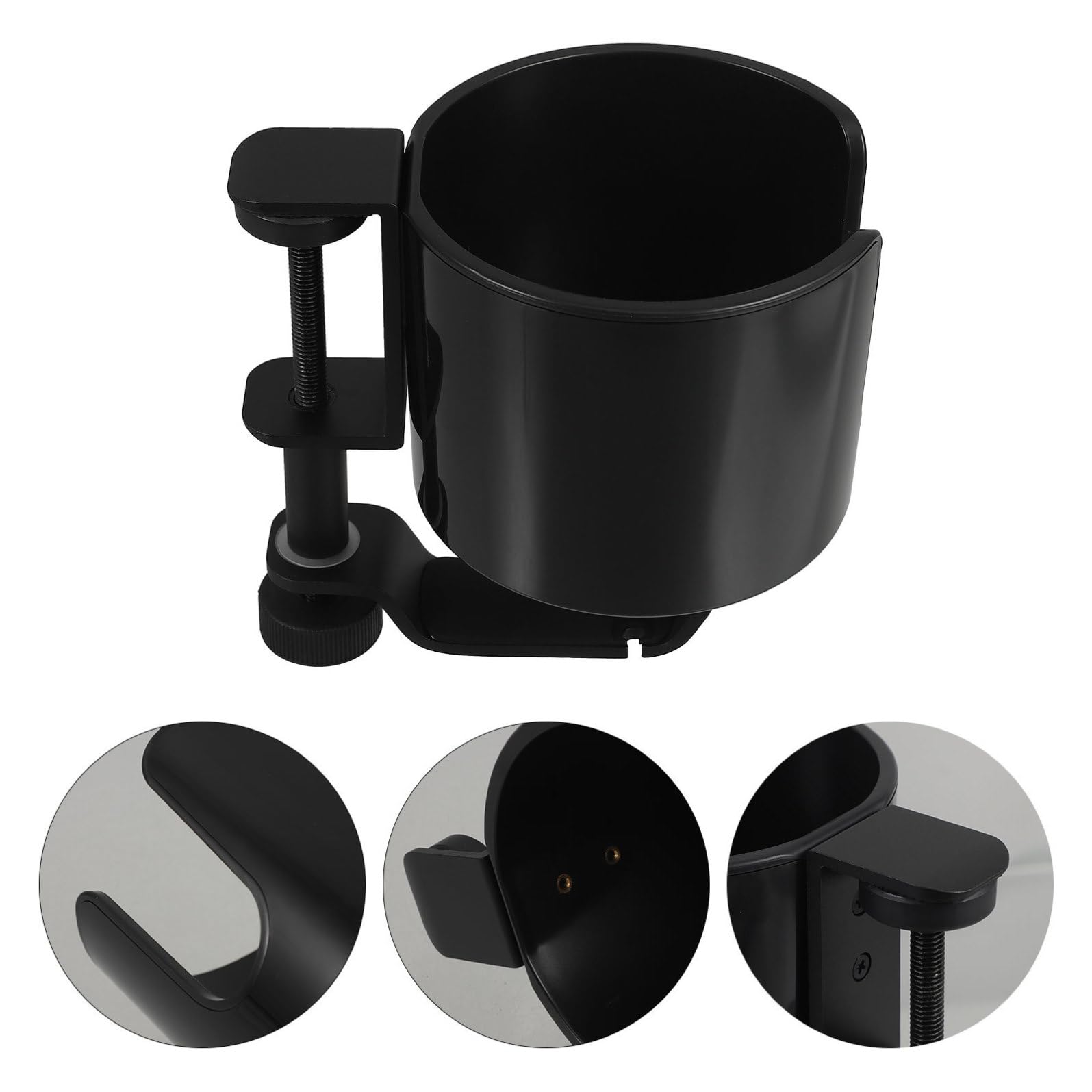 Gadpiparty Supporto per Tazza da Tavolo con Morsetto in Lega di Alluminio e Plastica, Gancio Rotante per Cuffie e Porta Bicchiere Laterale per Tavoli da Spiaggia e Uso Esterno