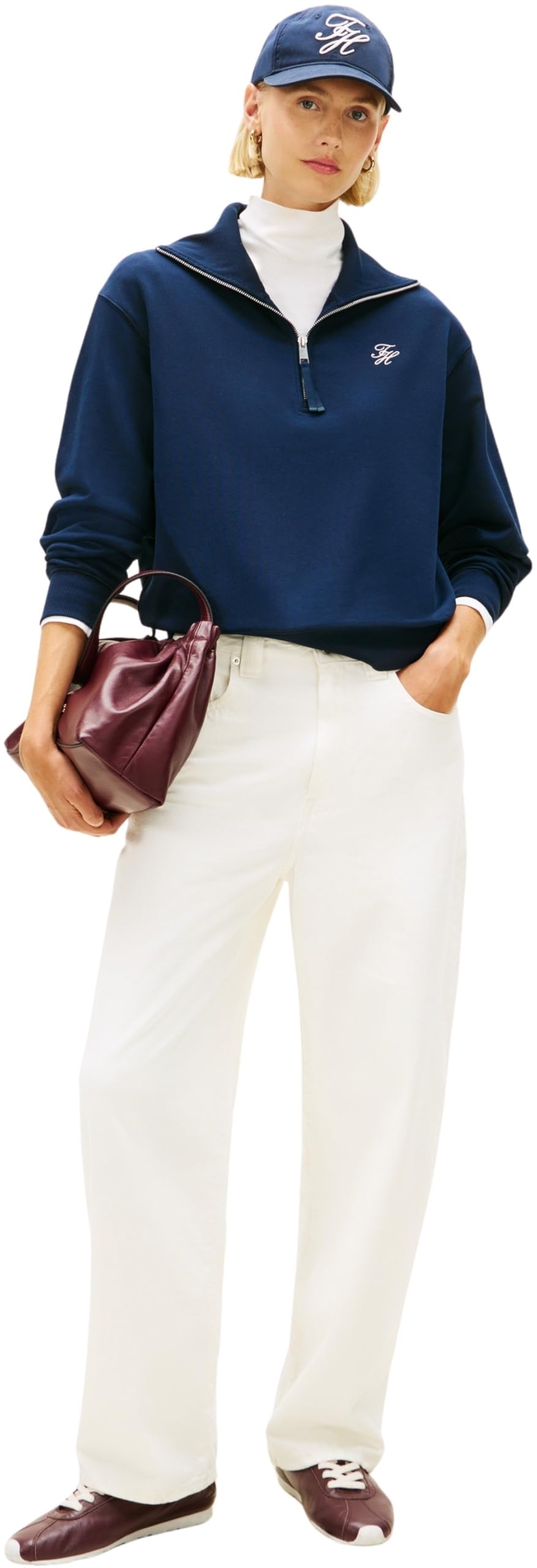 Tommy Hilfiger Th Script Half Zip Terry Swtshrt Ww0ww49470 Sweat-Shirt Semi-zippé Femme (Lot de 1)