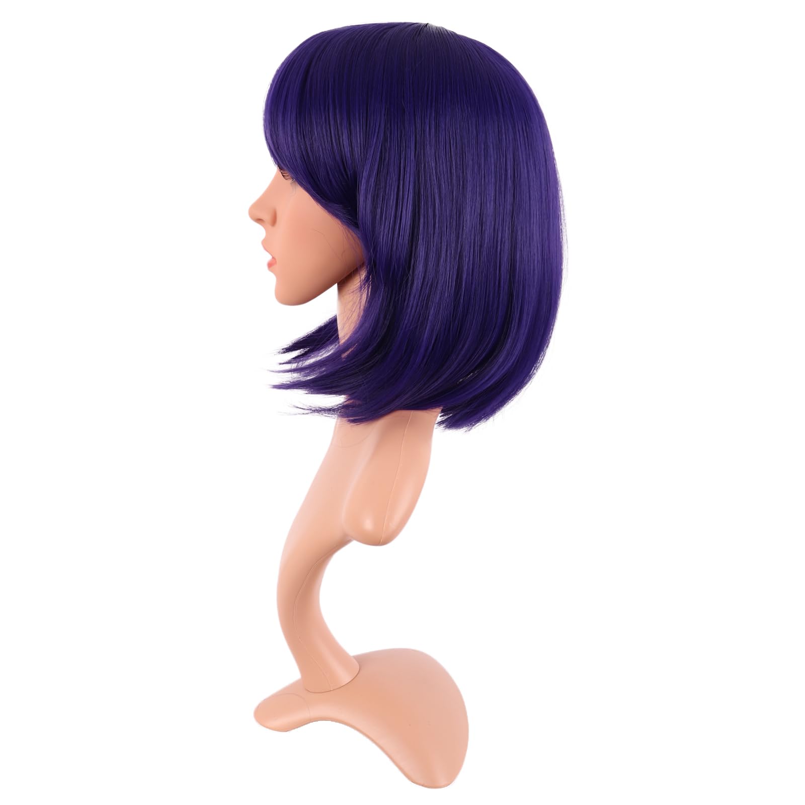 MapofBeauty 12 Inch /30 cm Fashion Lady Short Straight Synthetic Flat Bangs Bob Wig (Dark Purple), 54.61 cm - Image 2