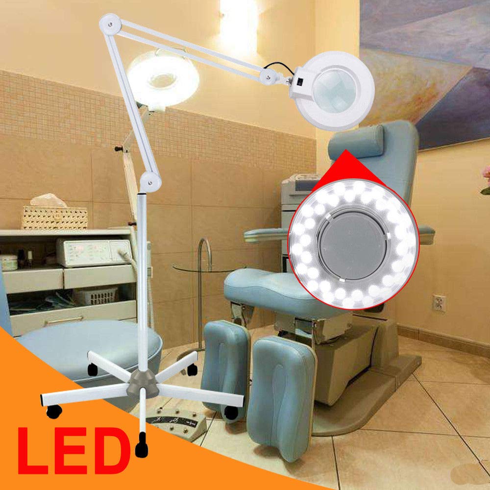 Rollstativ Gelenkarm Lupenleuchte Lampe 18W 8 Fache Vergrößerung Lupenleuchte Licht 235mm Linse 5 Dioptrien Lupenlampe Standlupe Standlampe mit Beleuchtung kaltes Licht