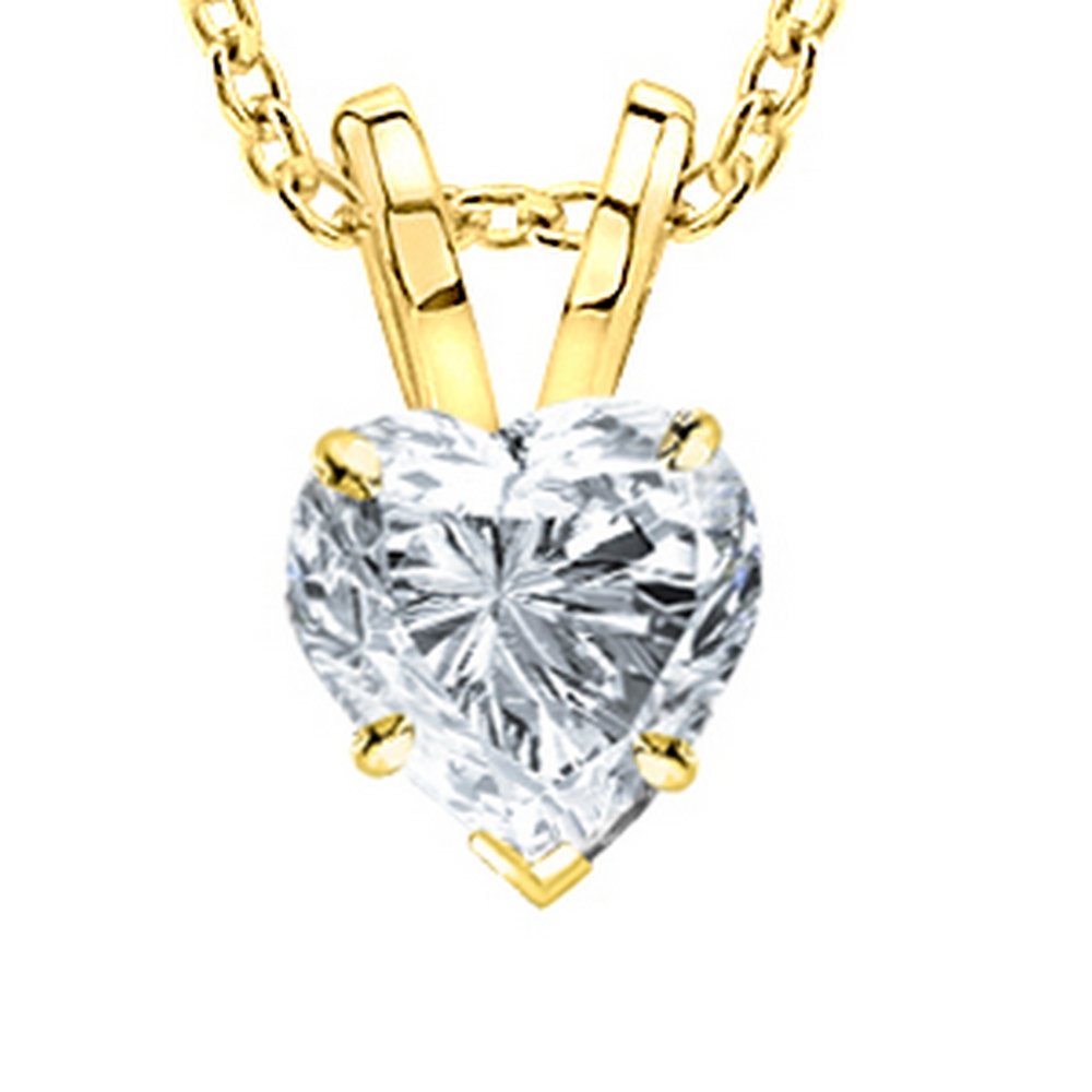 1/2-2 Carat 18K Yellow Gold GIA Certified Heart Cut Diamond Pendant Necklace Value Collection (I-J Color, I1-I2 Clarity)