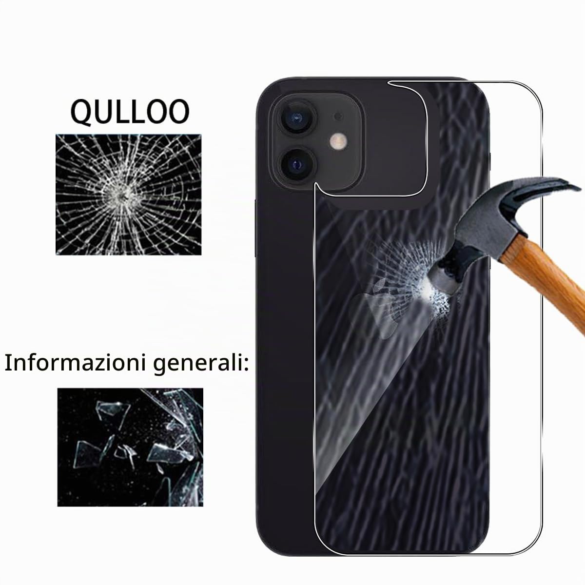 QULLOO Vetro Temperato 9H Per Retro Di IPhone 12 – 2 Pezzi, Trasparente, Antigraffio E Antimpronta