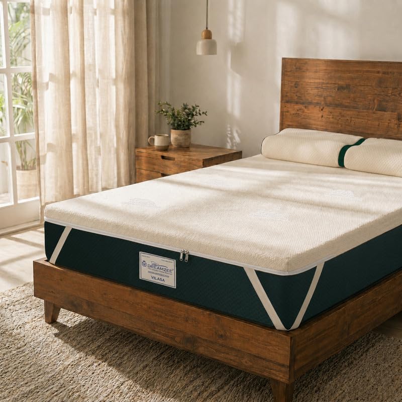 Image of Dreamzee 100% Certified Natural Latex Mattress Topper with GOTS Fabric| Soft Comfort | 5 Year's Warranty | Mattress Padding Topper King Size (72x72x2 Inches)