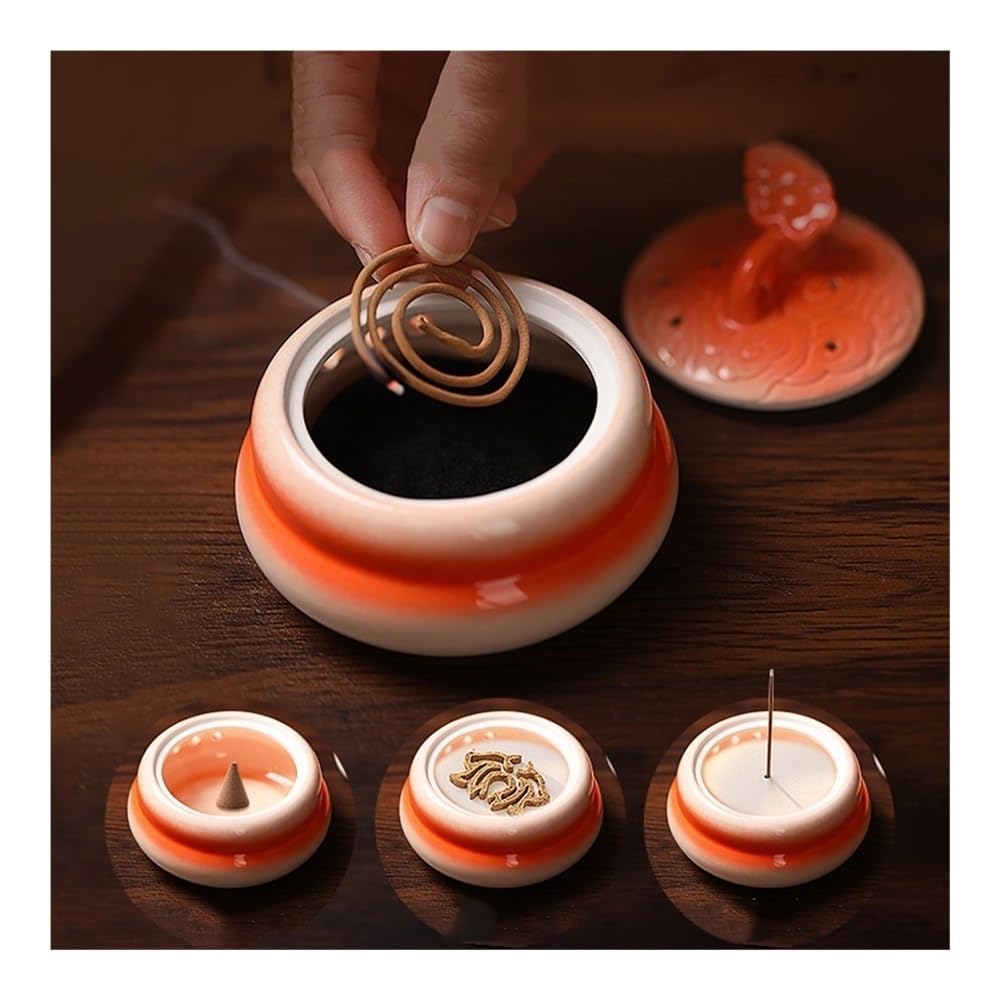 Dekoracyjny uchwyt na kadzidełka, Red Creative Small Incense Burner Indoor Ceramic Holder With Lid And Handle, Dekoracyjny prezent do medytacji Zen Home Decor