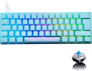60% Mechanical Gaming Keyboard with Ergonomic Anti-ghosting Mini 61 Key Layout Rainbow RGB Backlight Waterproof Metal Plate Type-C USB Wired for PC Mac Gamer Office Typist (Blue Keycap/Blue Switch)