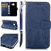 Produktbild FESELE Kompatibel mit Samsung Galaxy A3 2017 Handyhülle Leder Tasche Flip Case Schutzhülle Retro Feder Mandala Blumen Muster Handytasche Lederhülle Wallet Case mit Kartenfach,Dunkelblau