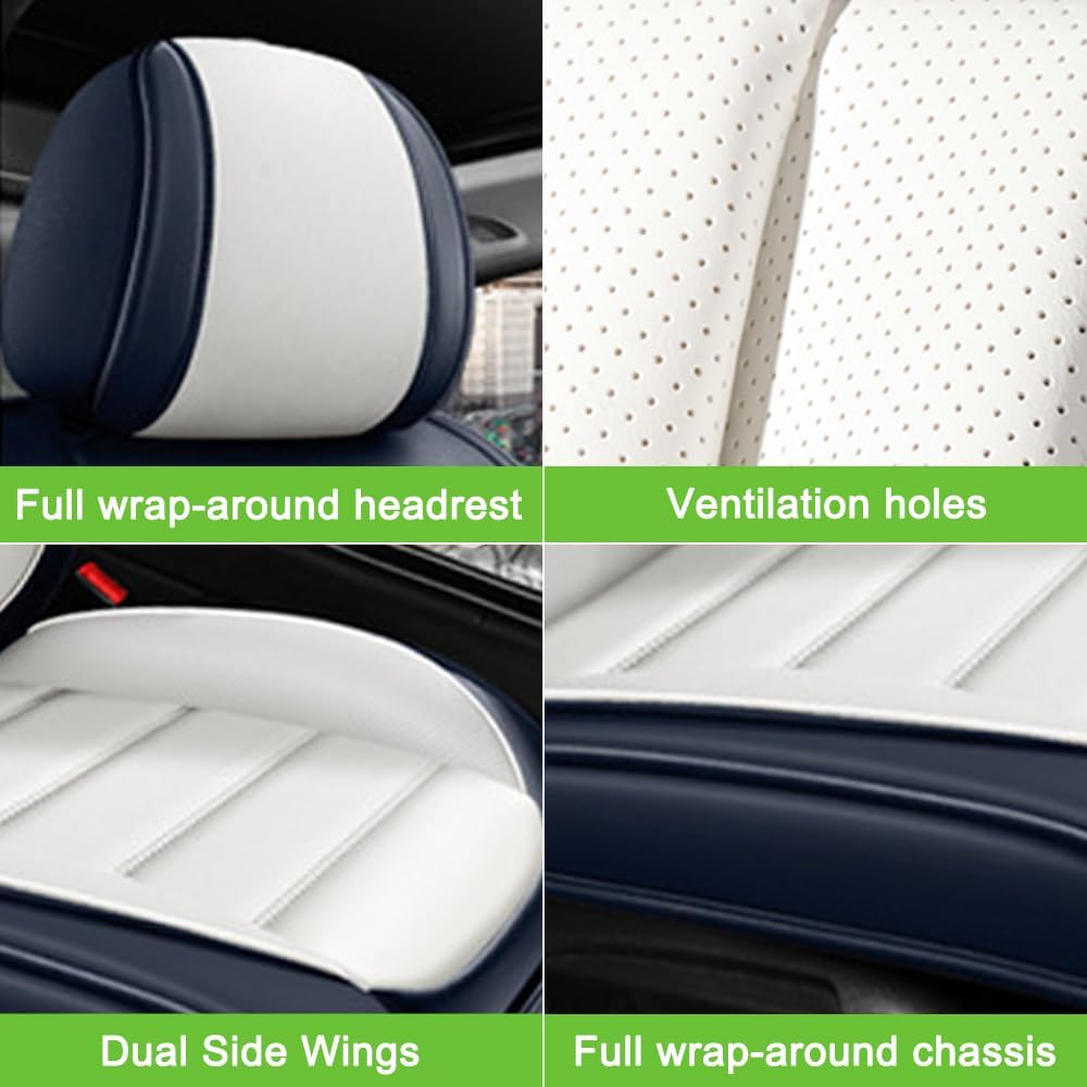 Seat Covers for Buick Enclave 2008-2024,2PCS Leather Car Seat Covers,Waterproof Seat Protectors Auto Seat Covers,Breathable Nonslip Interior Cover Seats for Cars(Blue and White)
