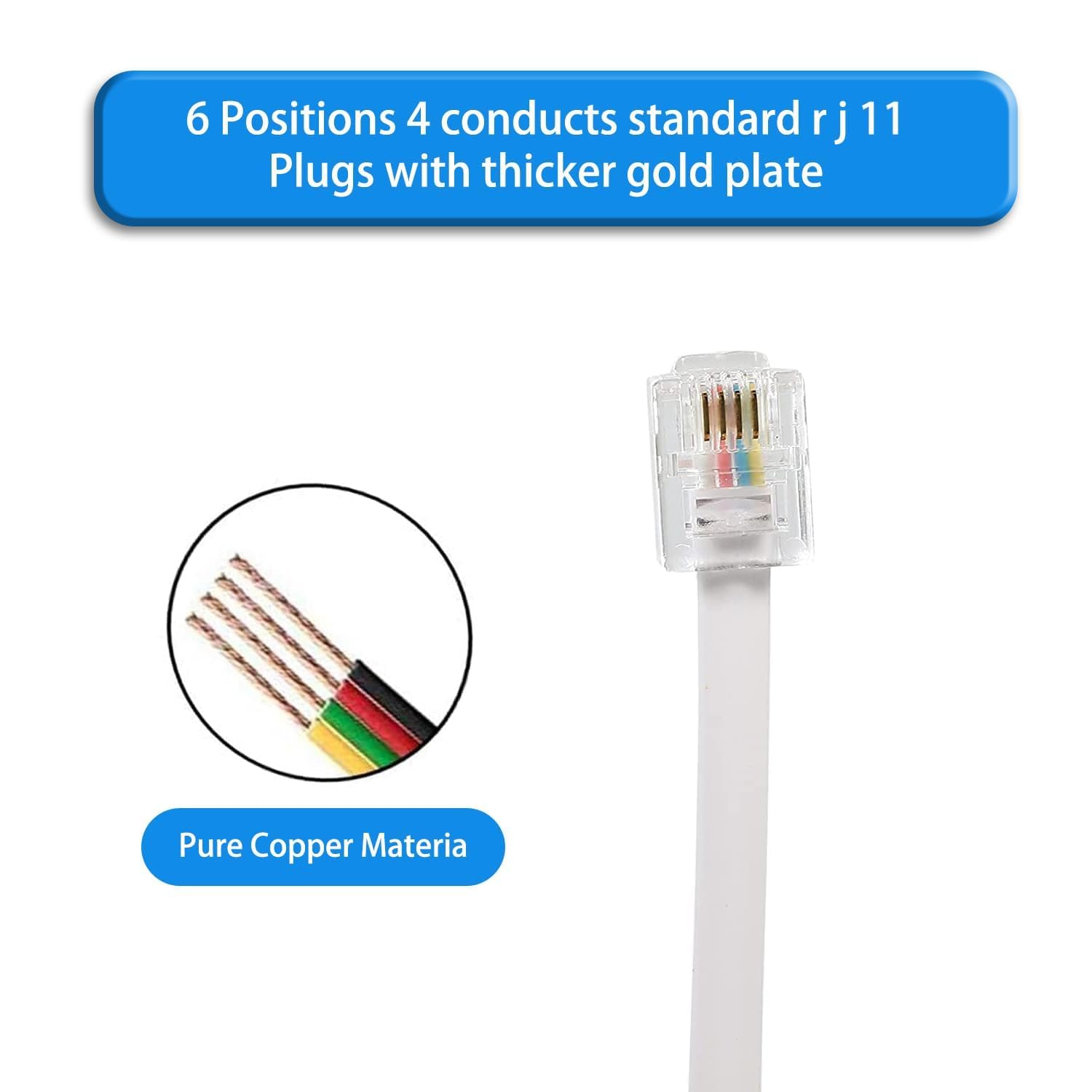 Langes Telefon-Verlängerungskabel, 6 m, weiß, Telefonkabel mit Standard-RJ11-Stecker, 1 Telefonleitungs-Splitter, 1 Inline-Koppler und 15 Kabel-Clip-Halter für Telefongespräche, Kommunikation
