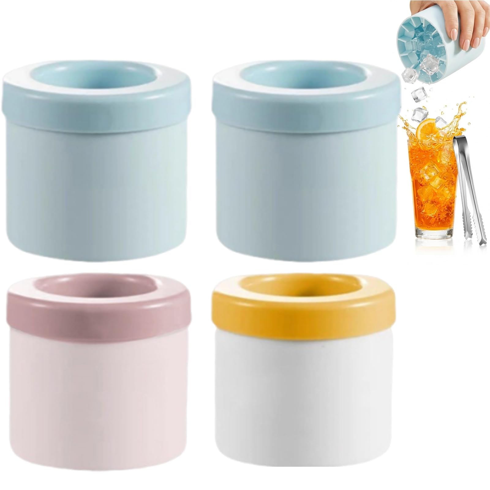 4pcs Mini Ice Cylinder Mould Set, Reusable Ice Cubes for Cup Accessories, Clear Ice Cube Maker with Lid and Tongs, Space-Saving Ice Bucket for Compact Freezers and Travel Use