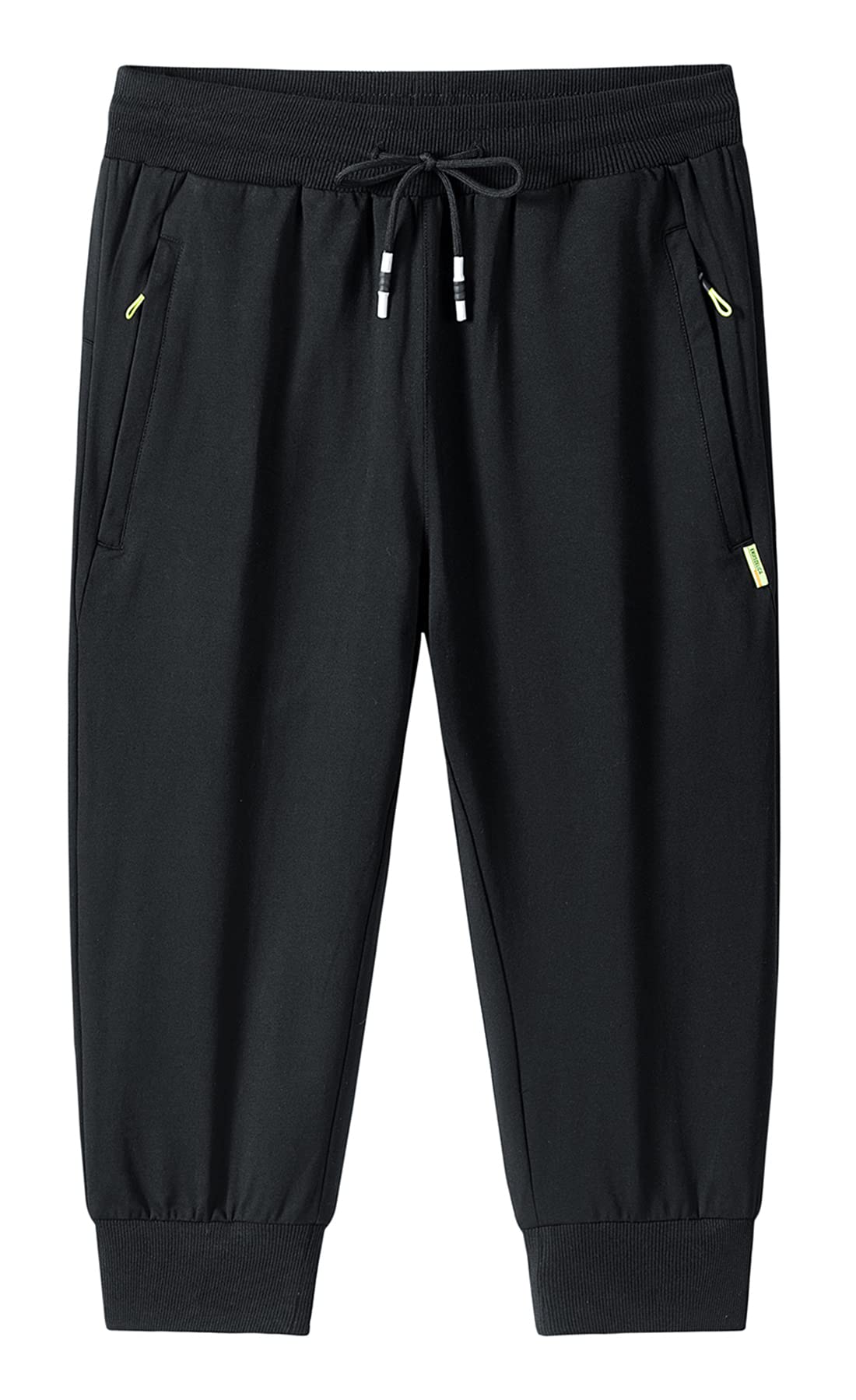 Homme 3/4 Short de Sport Bermuda Running Jogging Shorts en Plein Air Pantalon de Loisir Été Léger Respirant Court Taille Élastique Training Shorts avec Poches Zippées