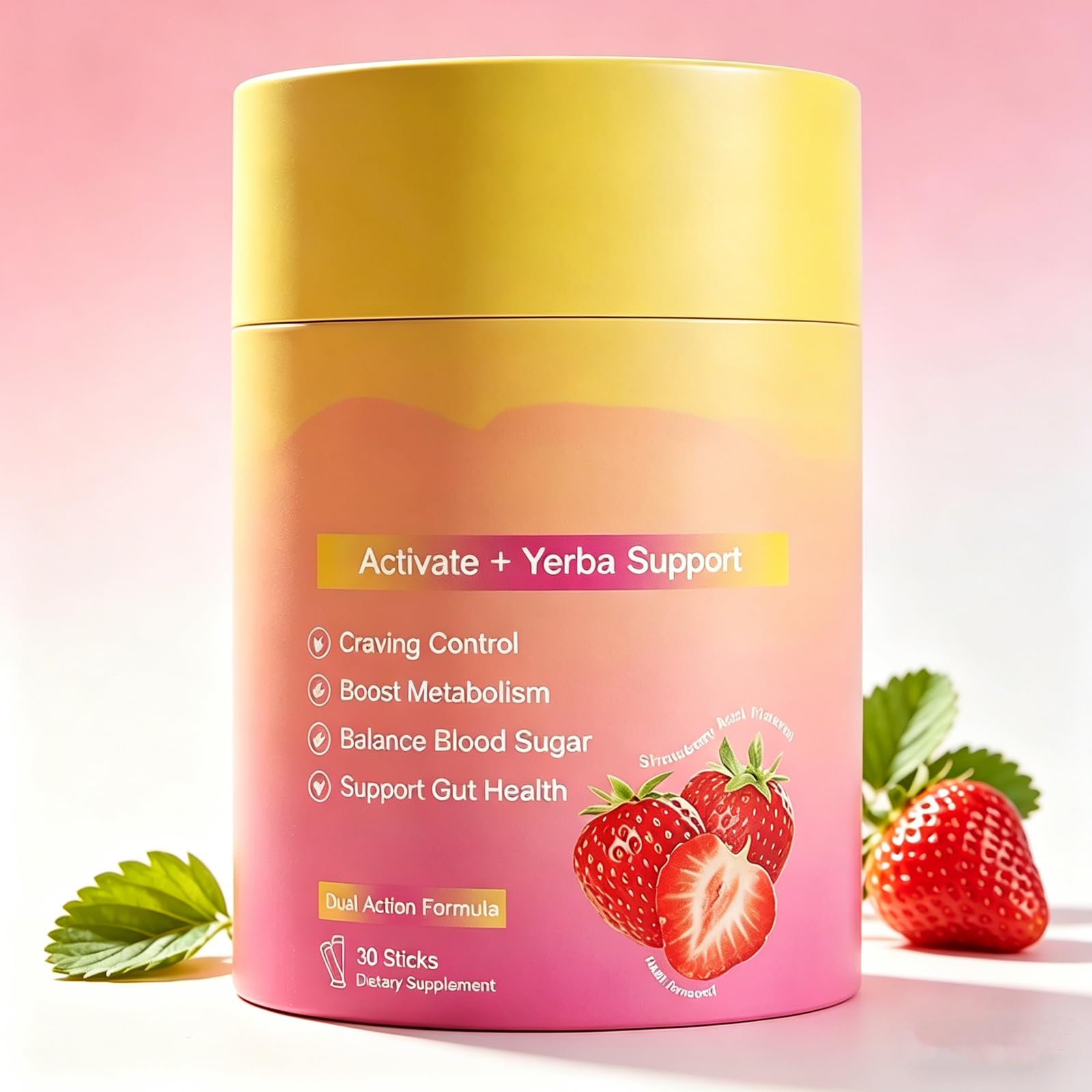 Cutting Mix, Cutting Drink Mix - Berberine, 5-HTP, Yerba Mate & Magnesium, FOS | Supports Satiety Signaling, Energy & Gut Health | Strawberry Açaí Flavor | Vegan, Sugar-Free, 30 Sticks