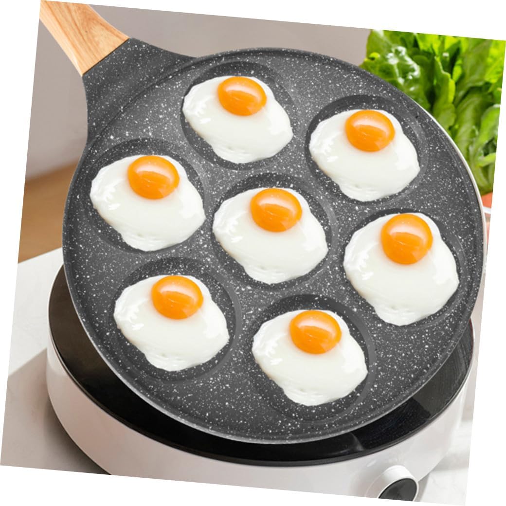 Outdoor Non Stick Seven Hole Egg Frying Pan with Long Handle Household Breakfast Pancake Skillet for Easy Release and Cooking