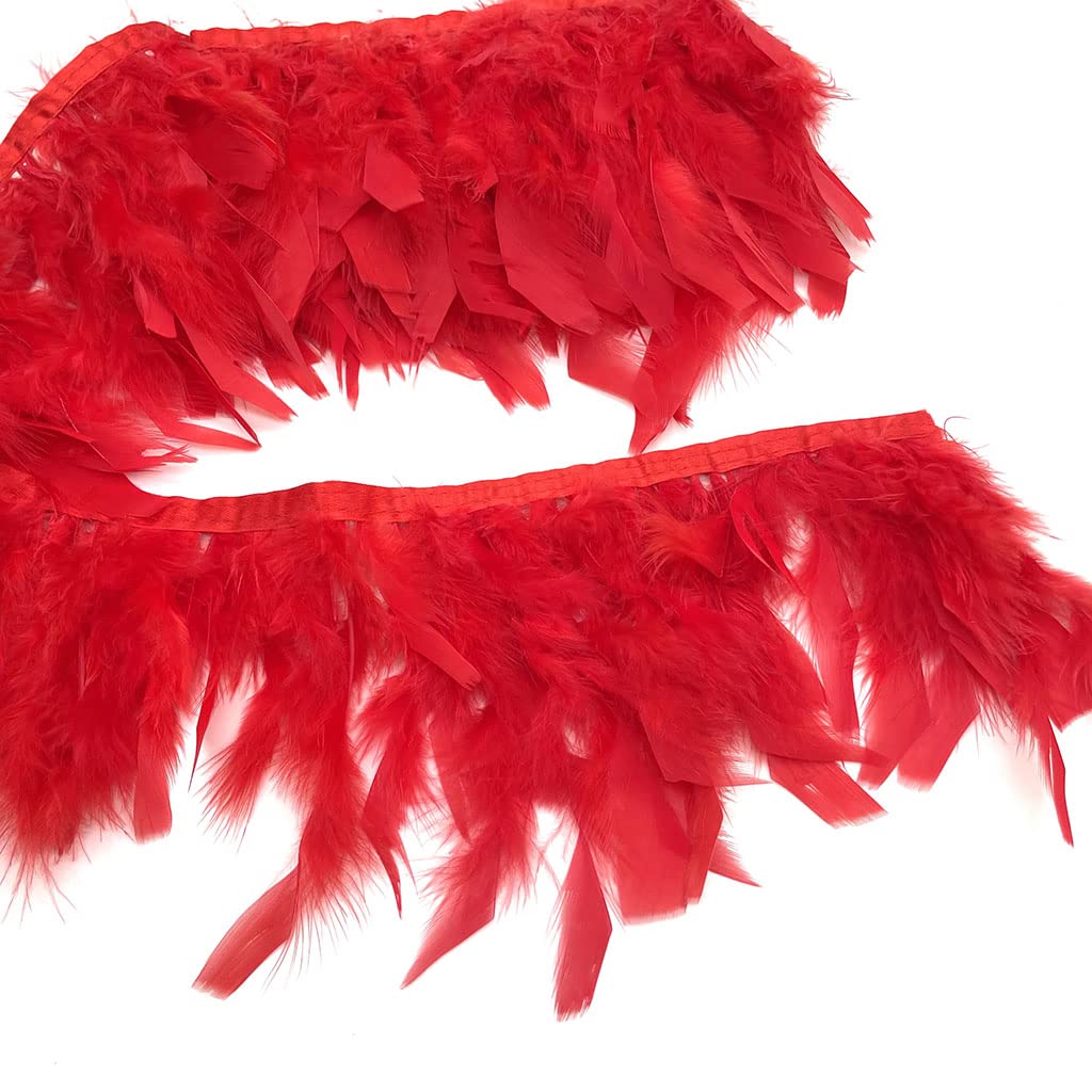 Shekyeon Turkey Feathers Fringe Trim for Party Clothing DIY Sewing Crafts Decoration Pack of 2 Yards (red) โ image 1