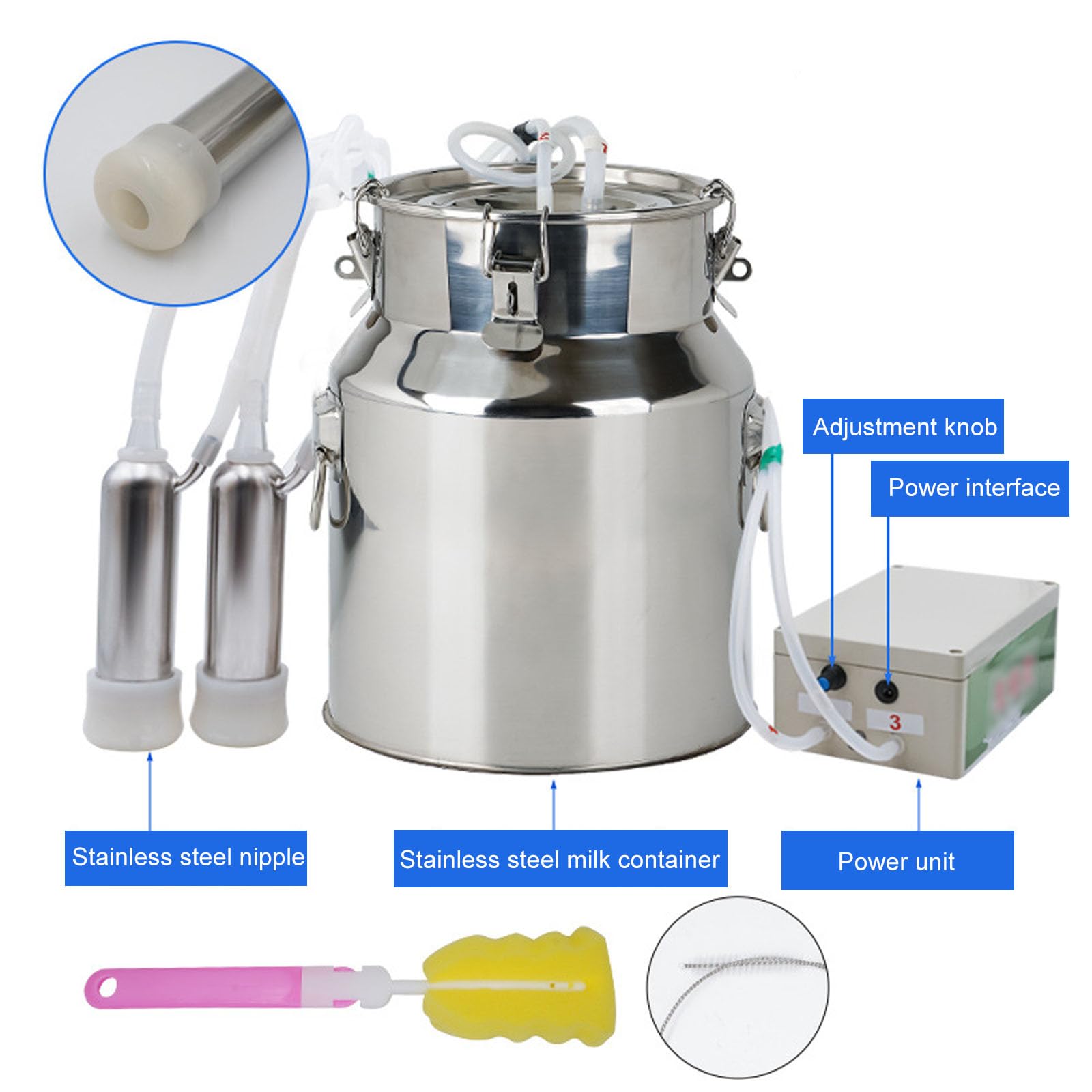 Machine À Traire Électrique Avec Technologie De Pulsation - Capacités 3L-14L Et Arrêt Automatique | Réservoir En Acier Inoxydable Pour Vaches Et Chèvres | Usage Domestique Et Agricole , 10L, goat