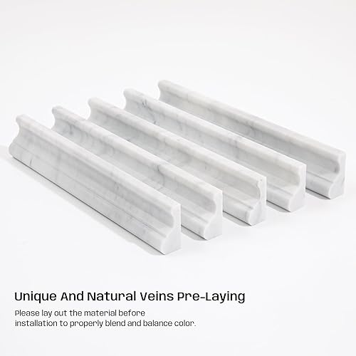 Miniatura 6 de 10 piezas de molduras de mármol blanco Carrara para silla, molduras de mármol de Carrara de 2 x 12 pulgadas para baño, cocina, ducha, paredes de