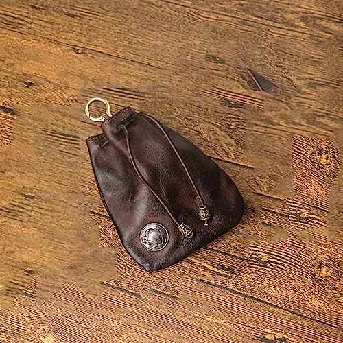 1PCS Leather Coin Pouch Drawstring First Layer Cowhide Coin Pouch Leather Coin Pouch Men Coin Pouch for Men and Women (Coffee color)4