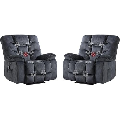 Oversized Power Recliner Chair with Massage and Heat Set of 2, 41" Wide Electric Reclining Chairs with USB Port, Breathable Fabric Overstuffed Reclining Sofa for Living Room Bedroom