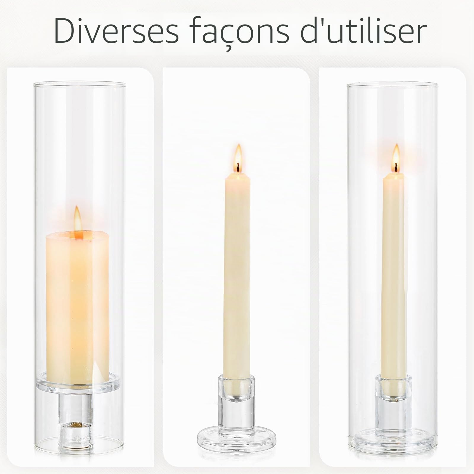 Bougeoir Transparent pour Bougie Conique: Porte-Bougies en Verre avec 30cm Haut Abat-Jour Cylindrique 6 Pcs Chandelier Moderne pour Noël Mariage Centre de Table Décoration d'intérieur (6)