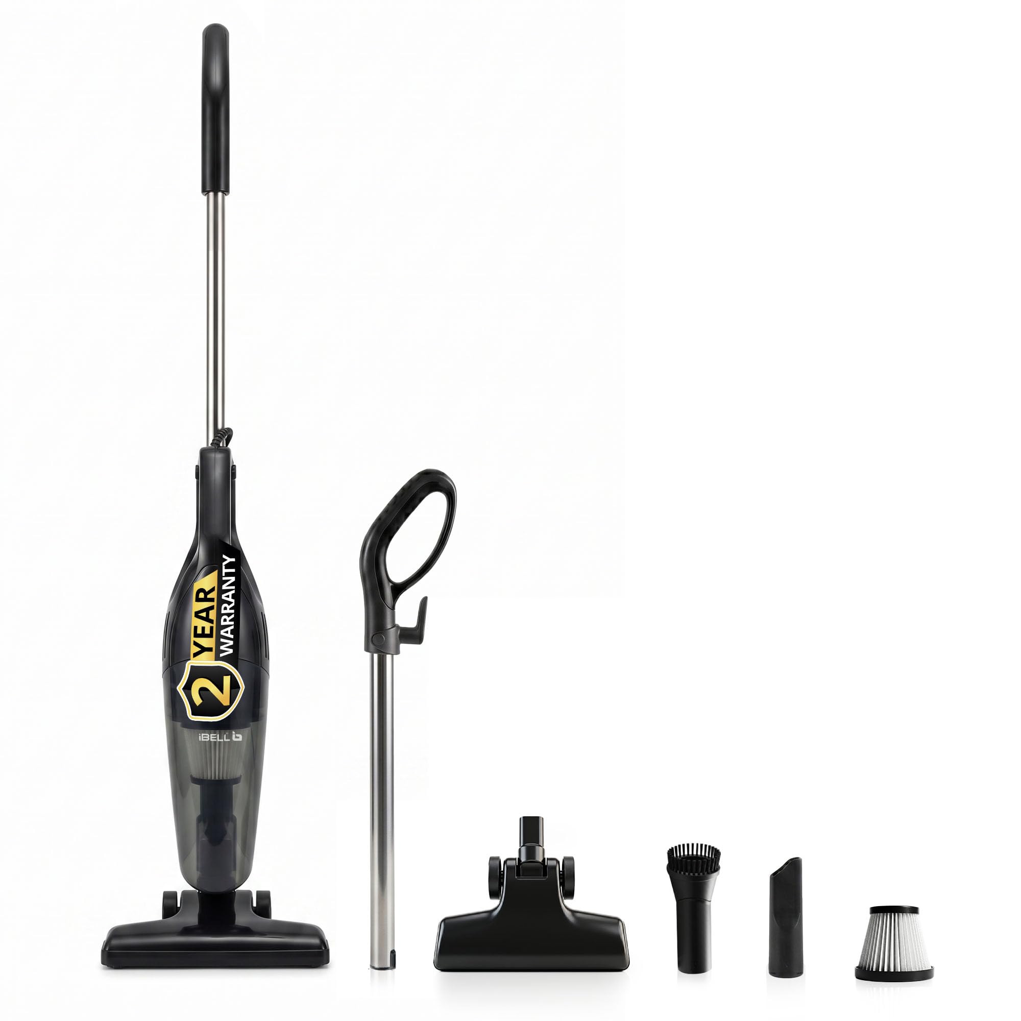 IBELL TURBOSTICK650 Stick Vacuum Cleaner | 600W | 20kPa | HEPA Filter | Bagless Design | Ideal for Floors, Curtains, Carpets, Sofa | Black