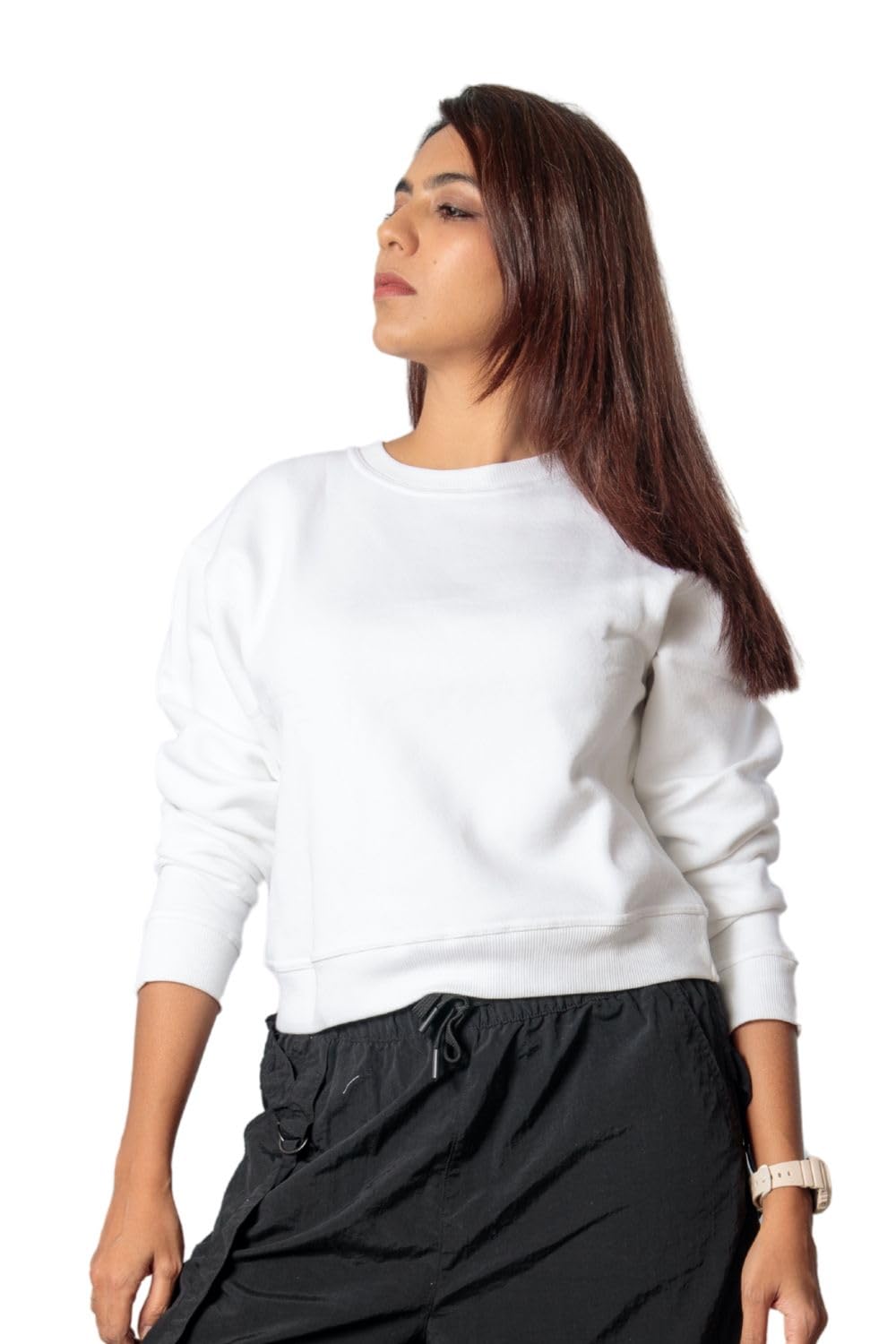todo basique Womens Cotton Ribbed Round Neck Full Sleeve Sweatshirt | Baggy (Oversized) Crew, Pullover for Causal Wear-picture-43
