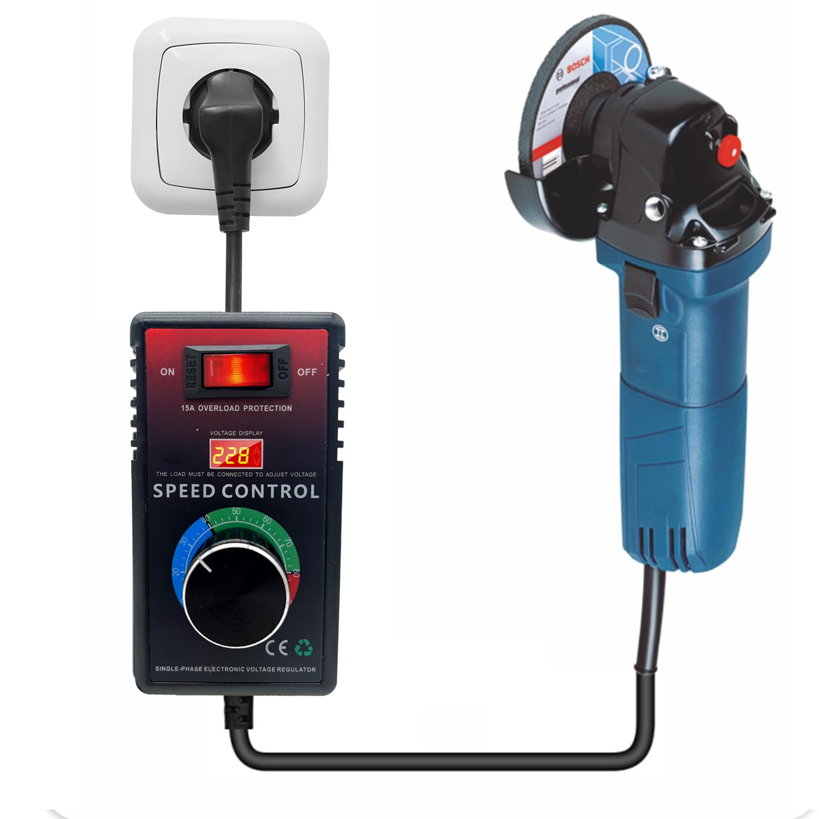 Regolatore Velocita Ventilatore,220V Regolatore di Tensione Temperatura Motore Fan Speed Controller Regolatore di Velocità del Motore Dimmer 10A Per Mediante Smerigliatrice Angolare
