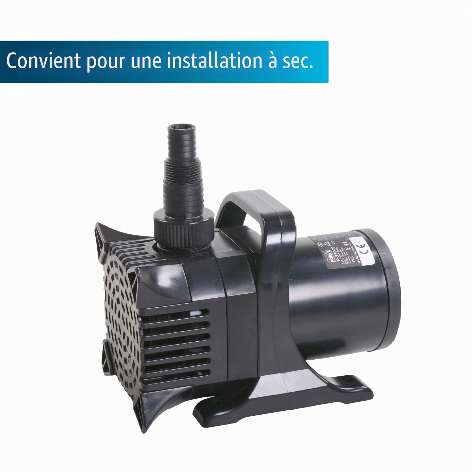 Pompe de bassin AquaForte P-25.000, 520 watts, débit max. 25 m3/heure, hauteur de refoulement max. 8 mètres, hauteur de refoulement extra forte, pompe jusqu'à 6 mm de particules de saleté