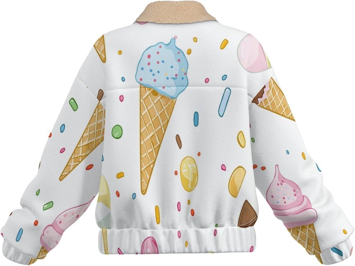 Polar Fleece Jackets for Women, Full Zip Sherpa Crop Coat, Ice cream cone Printed Soft Warm Lapel Sweatshirts