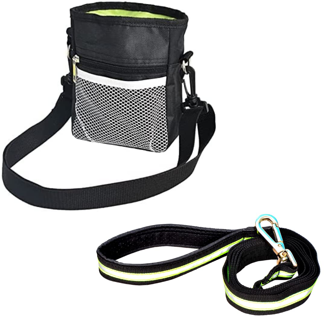 Risan Pet Cat Dog Training Snack Treat Bag With Leash Portable Easily Carries Waist Pouch with Buckle Belt Lifestyles Toys Kibble Built-in Poop Bag Dispenser Black