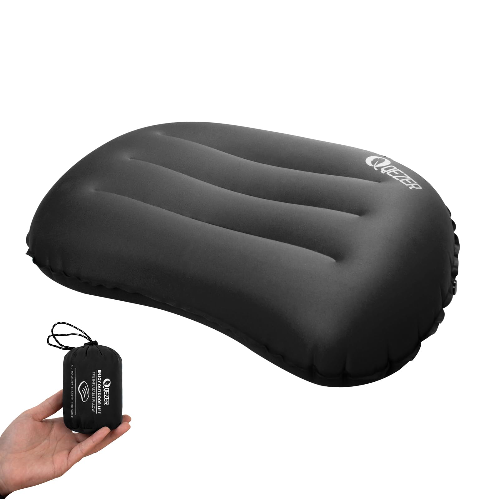 QEZER Ultralight Sleeping Mat with Seperate Pillow, only 100g Lightweight and Compact Sleeping Pad for Outdoor Backpacking, Hiking and Traveling (pillow black)