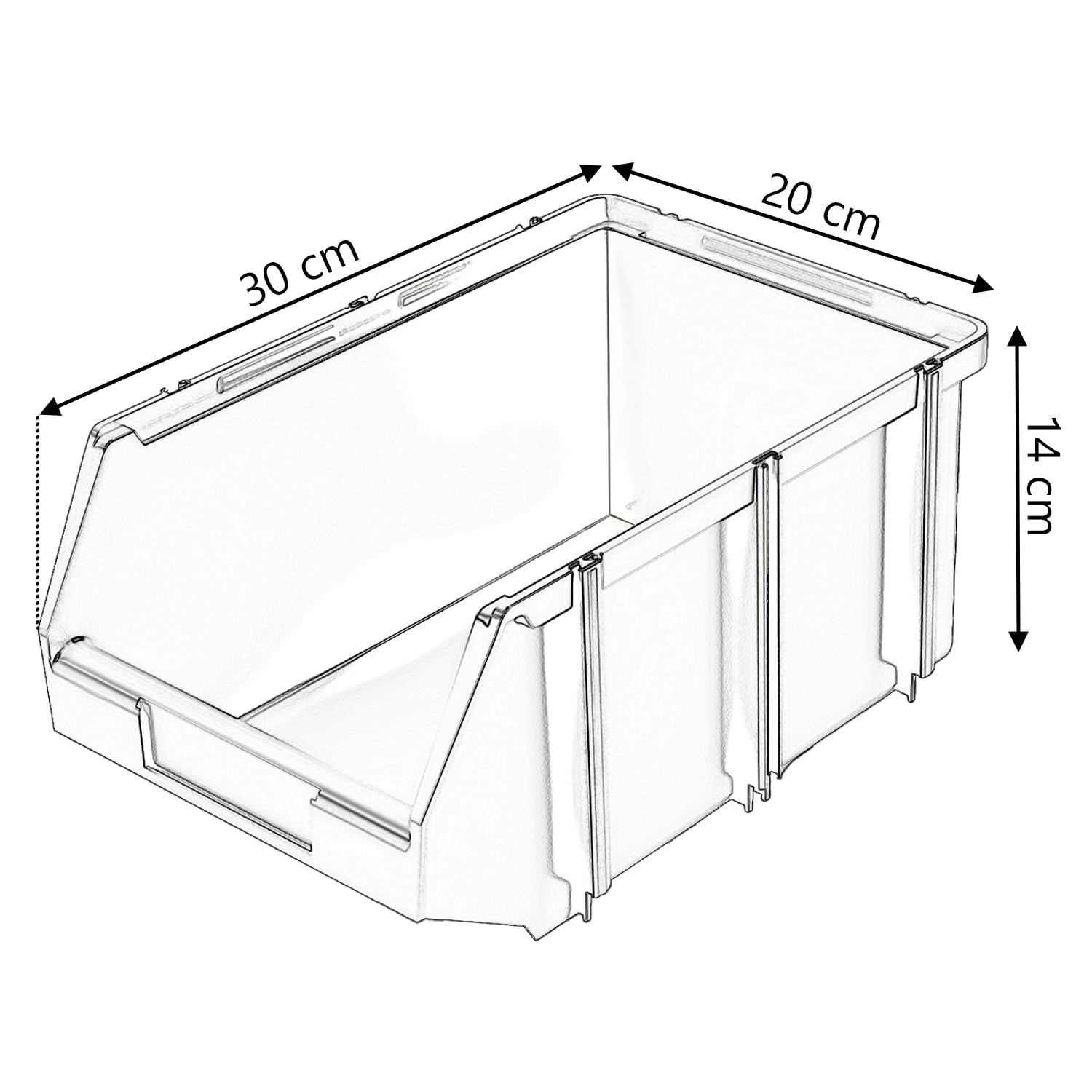 Set di 6 Contenitori a Bocca di Lupo 20x30x14 cm Sovrapponibili Nero Plastica