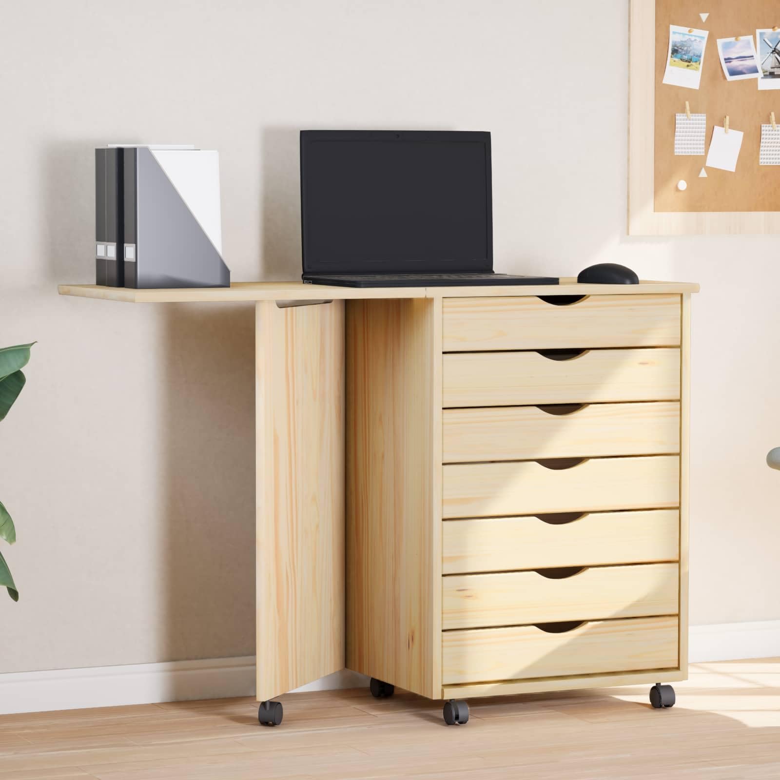 vidaXL Gabinete Rodante con Escritorio Moss Barniz Transparente, Sala Moderna, Mueble útil, gabinete Rectangular con Escritorio, Estilo Minimalista, Madera de Pino