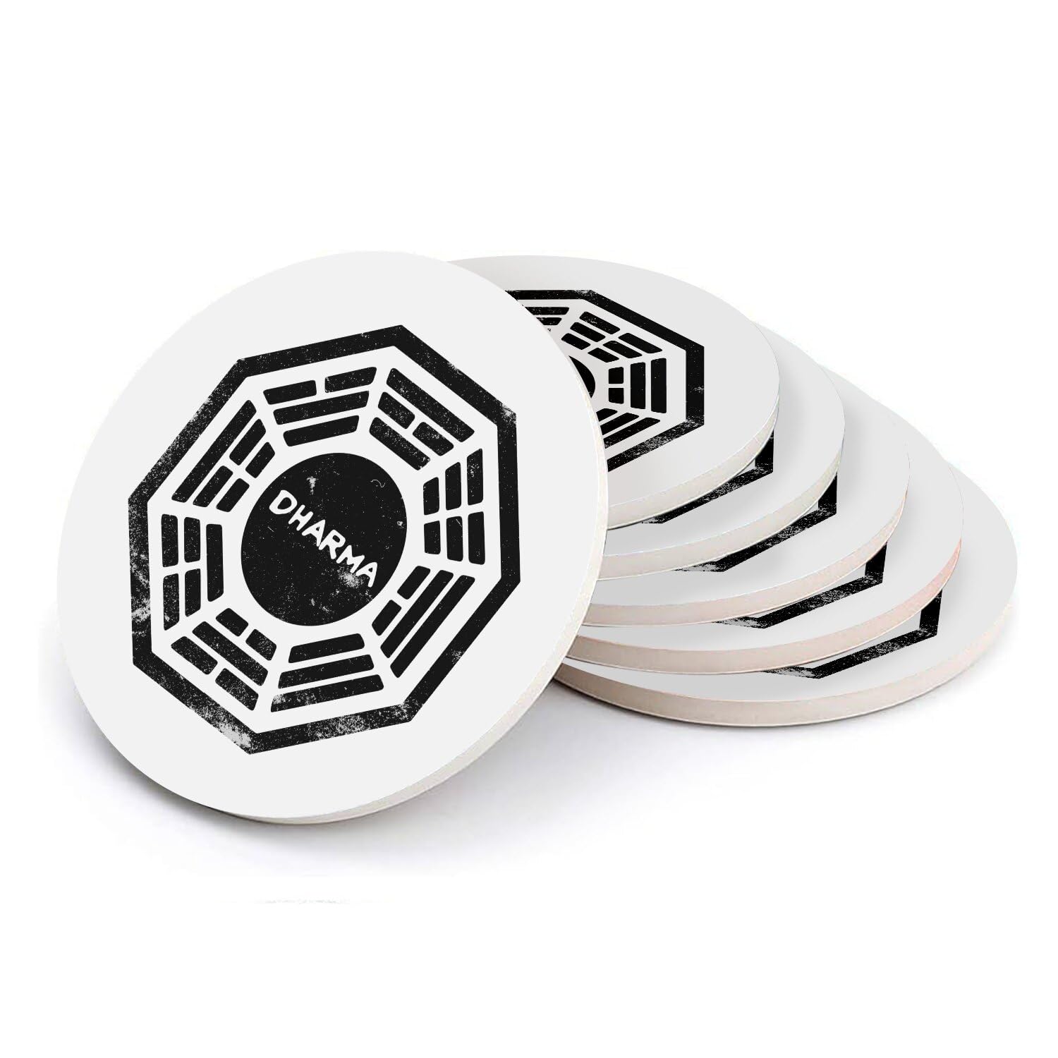 Sous-verre Dharma Initiative en céramique ronds pour les fans de séries (lot de 6)