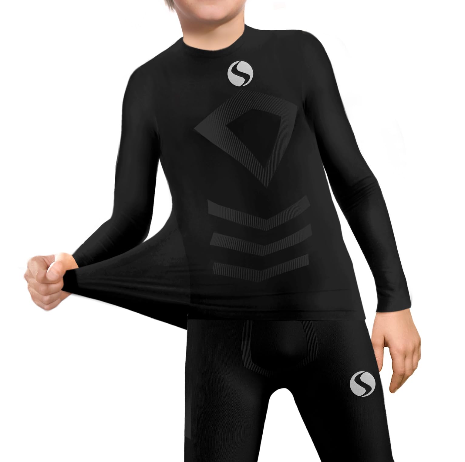sesto senso Completo Termico per Ragazzo Maglietta a Maniche Lunghe Leggings Lunghi Intimo Sportivo Compressivo Base Basic