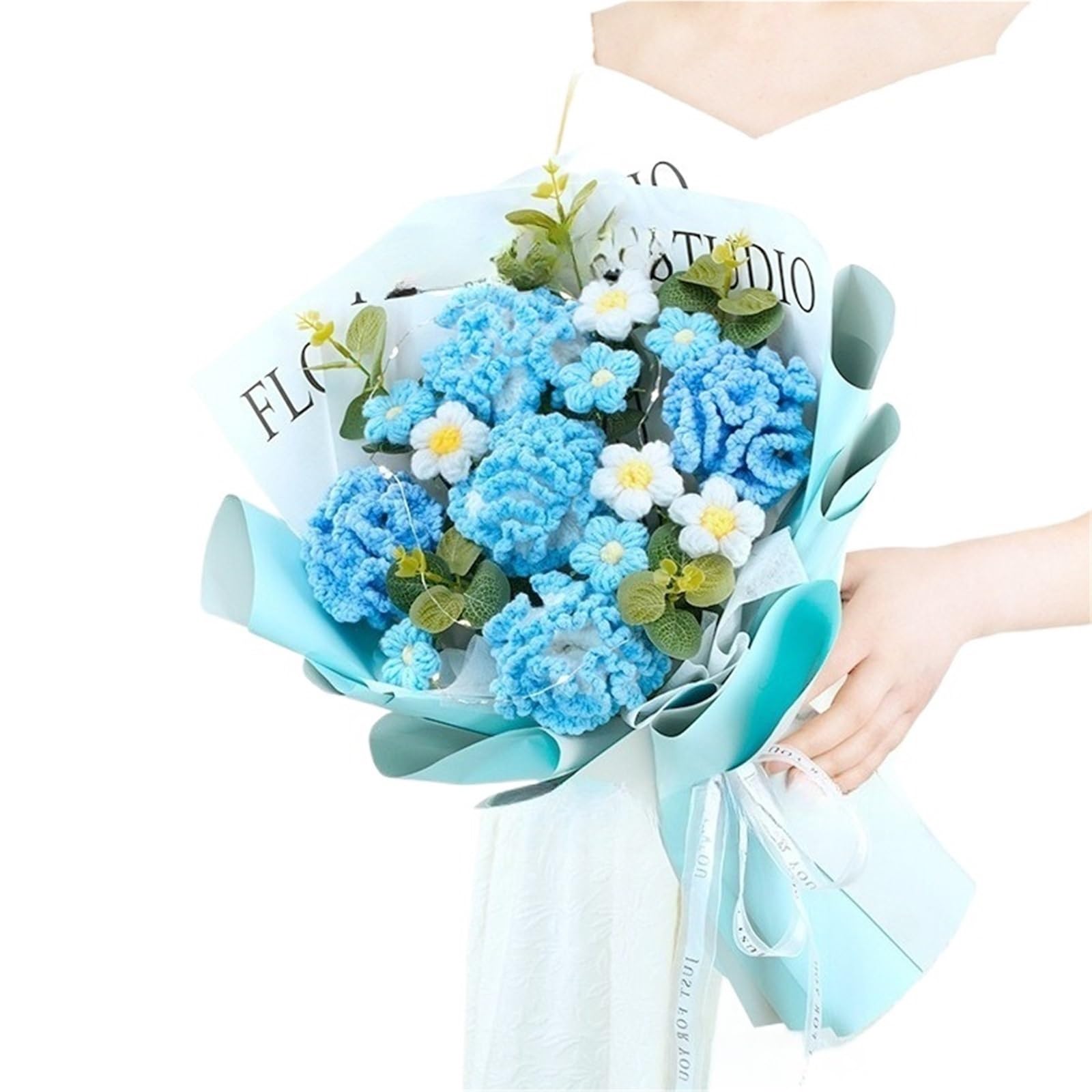 ENWWCH Gift Bouquet Finished Product Handmade Knitted Simulation Flower For Home(Color4)